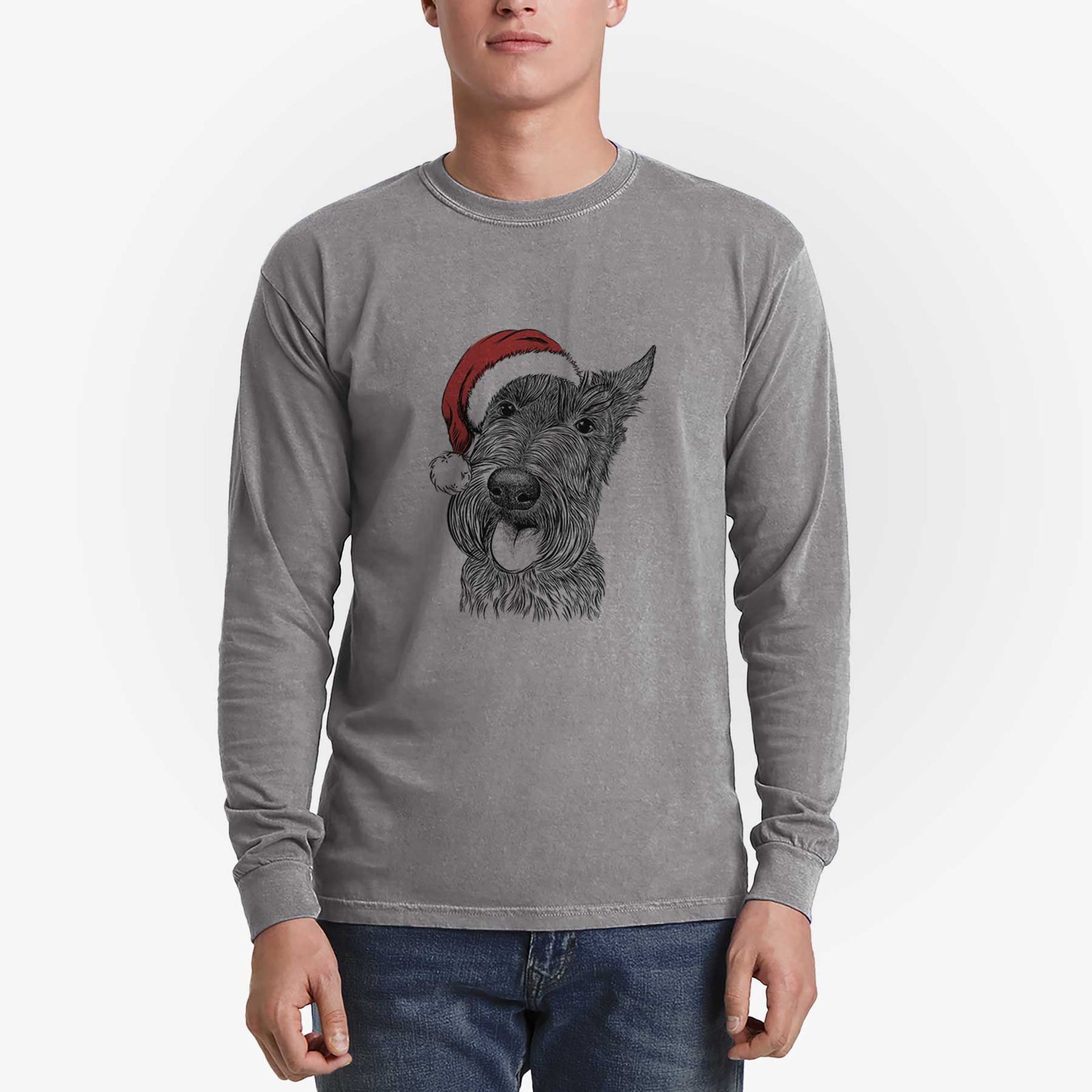 Santa Magnus the Scottish Terrier - Men's Heavyweight 100% Cotton Long Sleeve