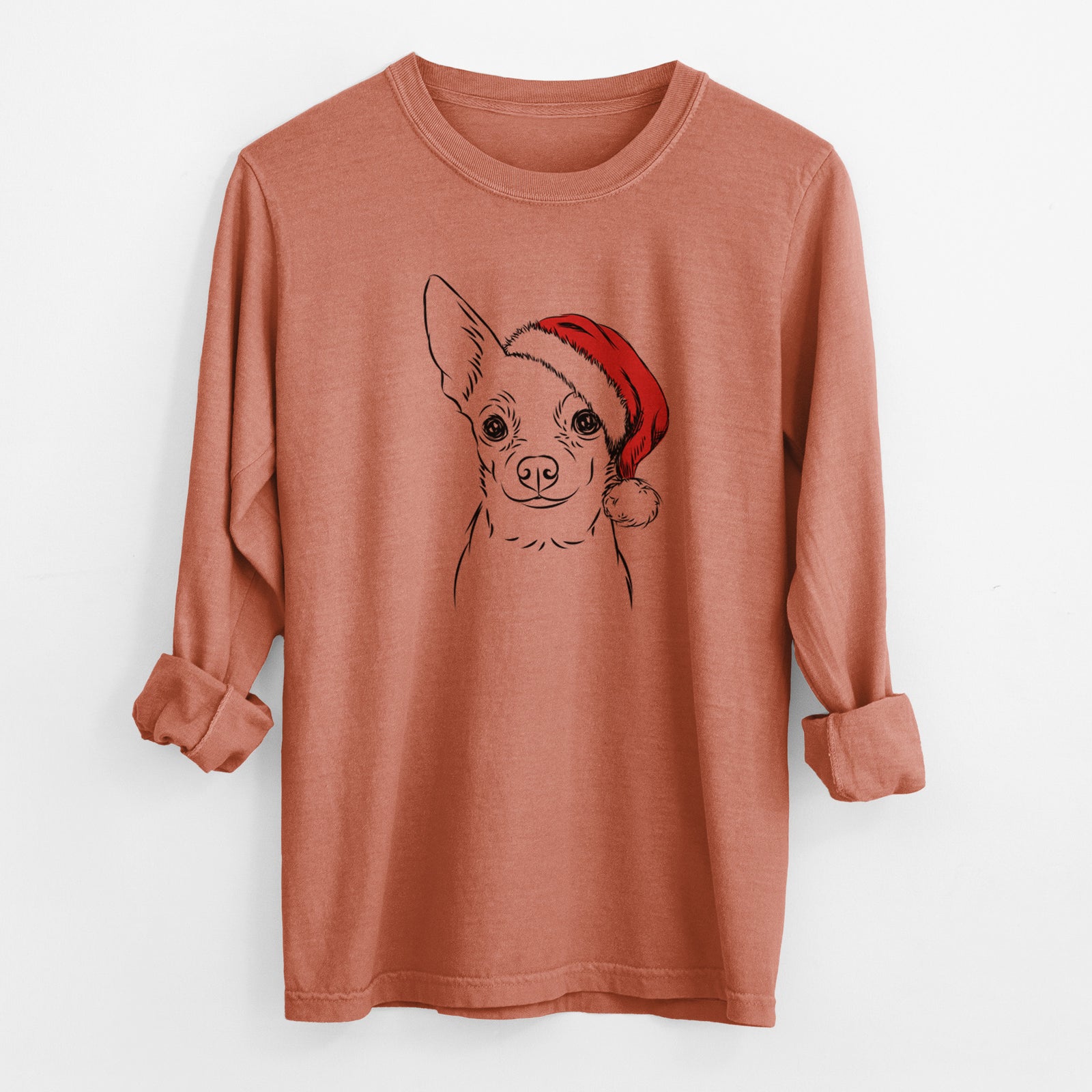 Santa Martini the Chihuahua - Men's Heavyweight 100% Cotton Long Sleeve