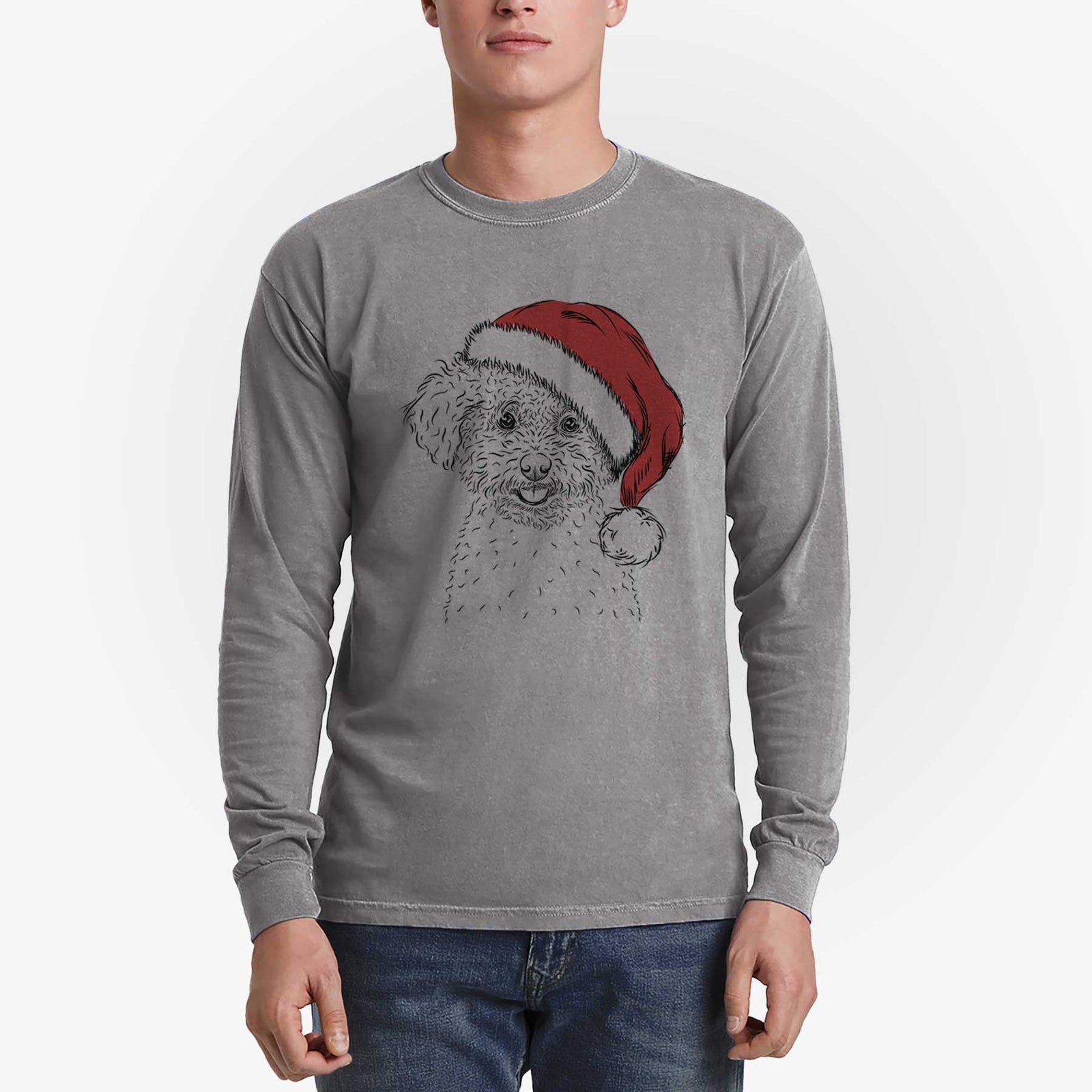 Santa Mickey the Bichon Frise - Men's Heavyweight 100% Cotton Long Sleeve