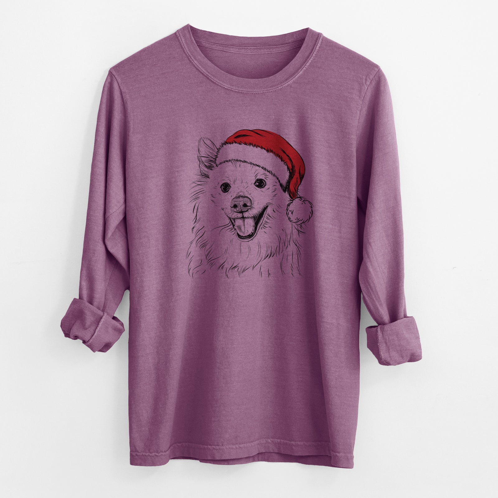 Santa Miki the American Eskimo - Men's Heavyweight 100% Cotton Long Sleeve