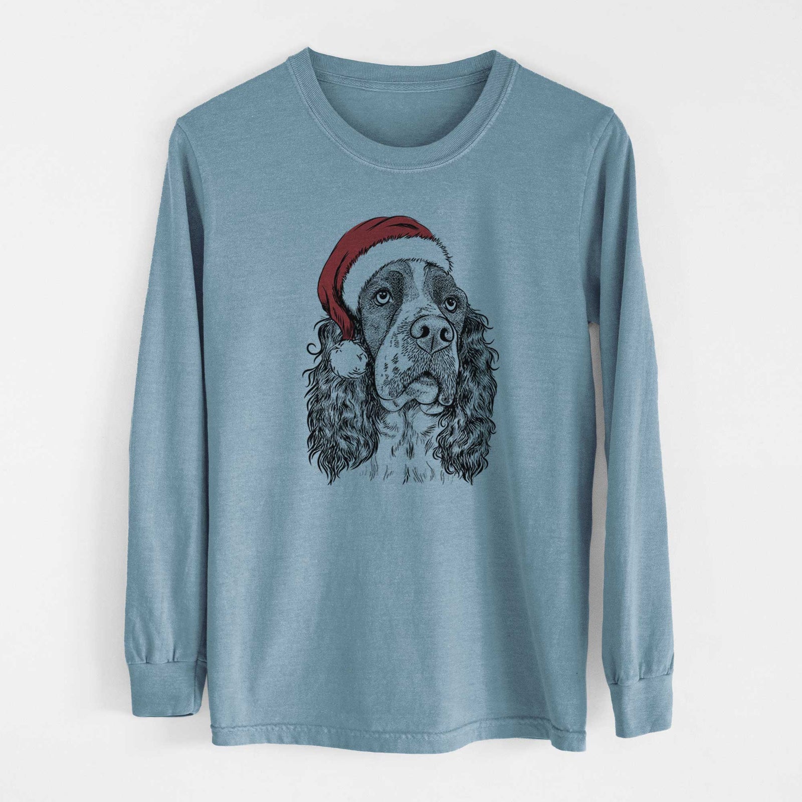 Santa Millie Mae the English Springer Spaniel - Men's Heavyweight 100% Cotton Long Sleeve
