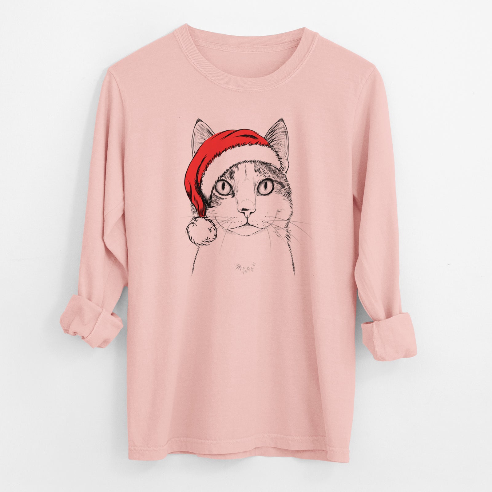 Santa Mini Griffin the Domestic Shorthair Cat - Men's Heavyweight 100% Cotton Long Sleeve