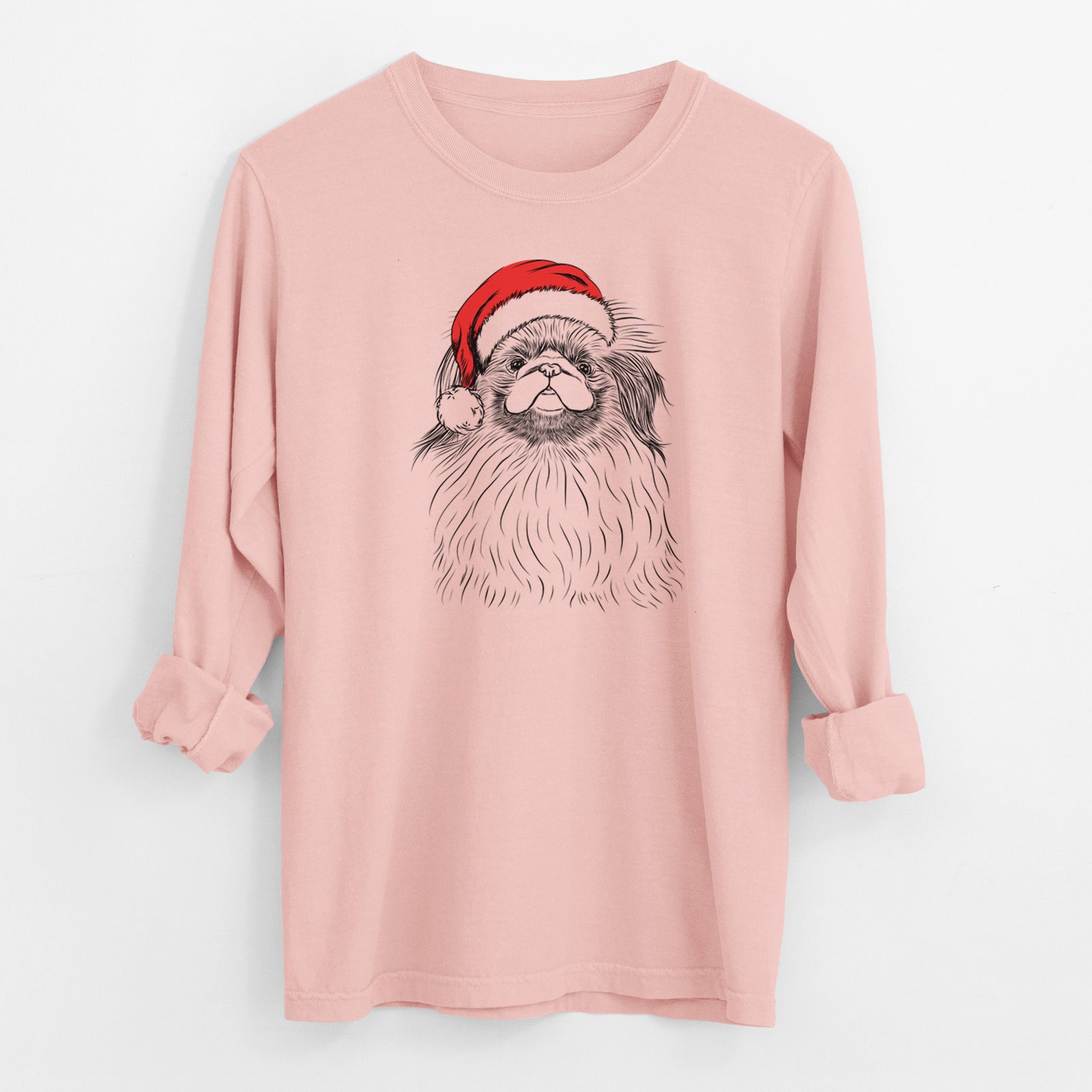 Santa Mochi the Pekingese - Men's Heavyweight 100% Cotton Long Sleeve