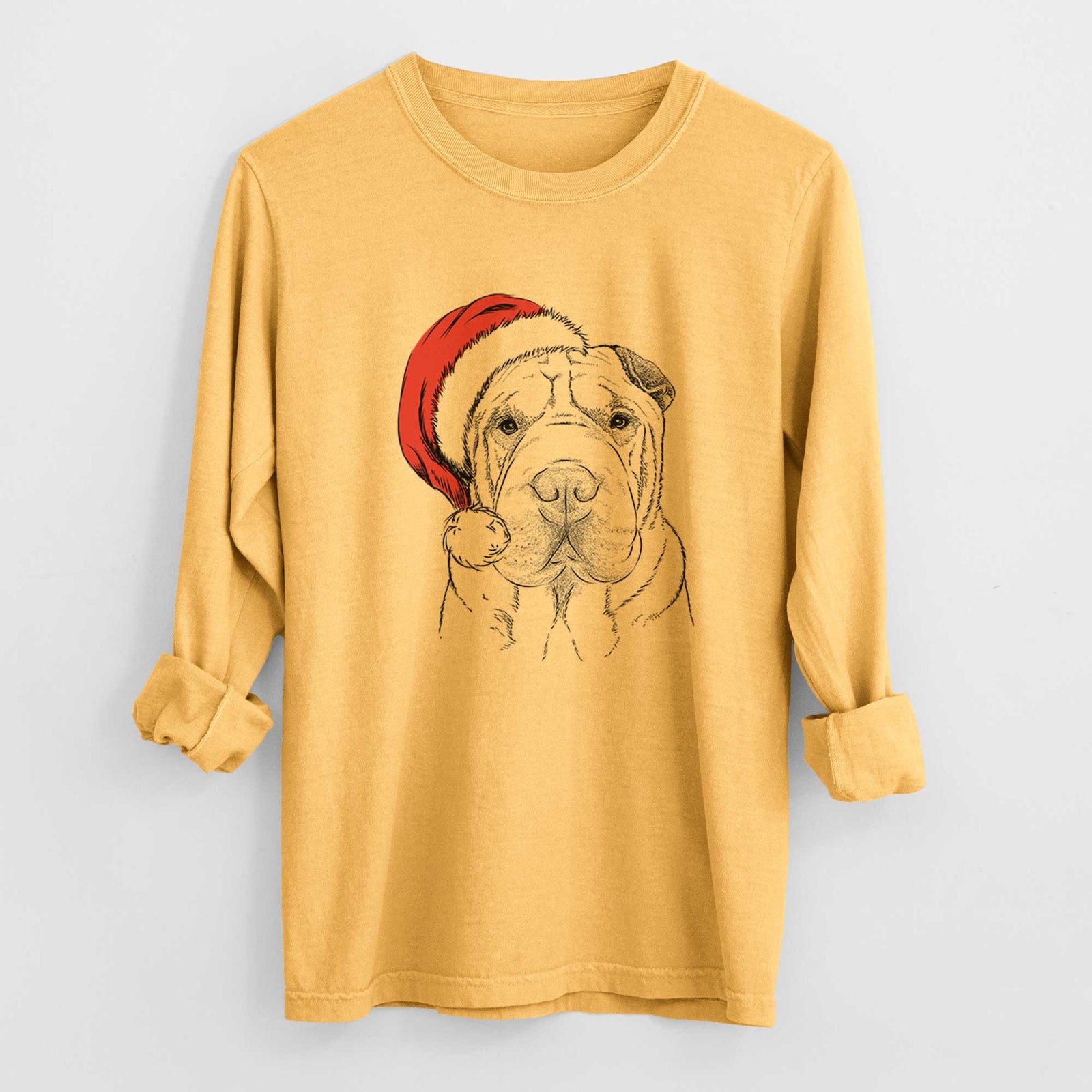 Santa Moomers the Shar Pei - Men's Heavyweight 100% Cotton Long Sleeve