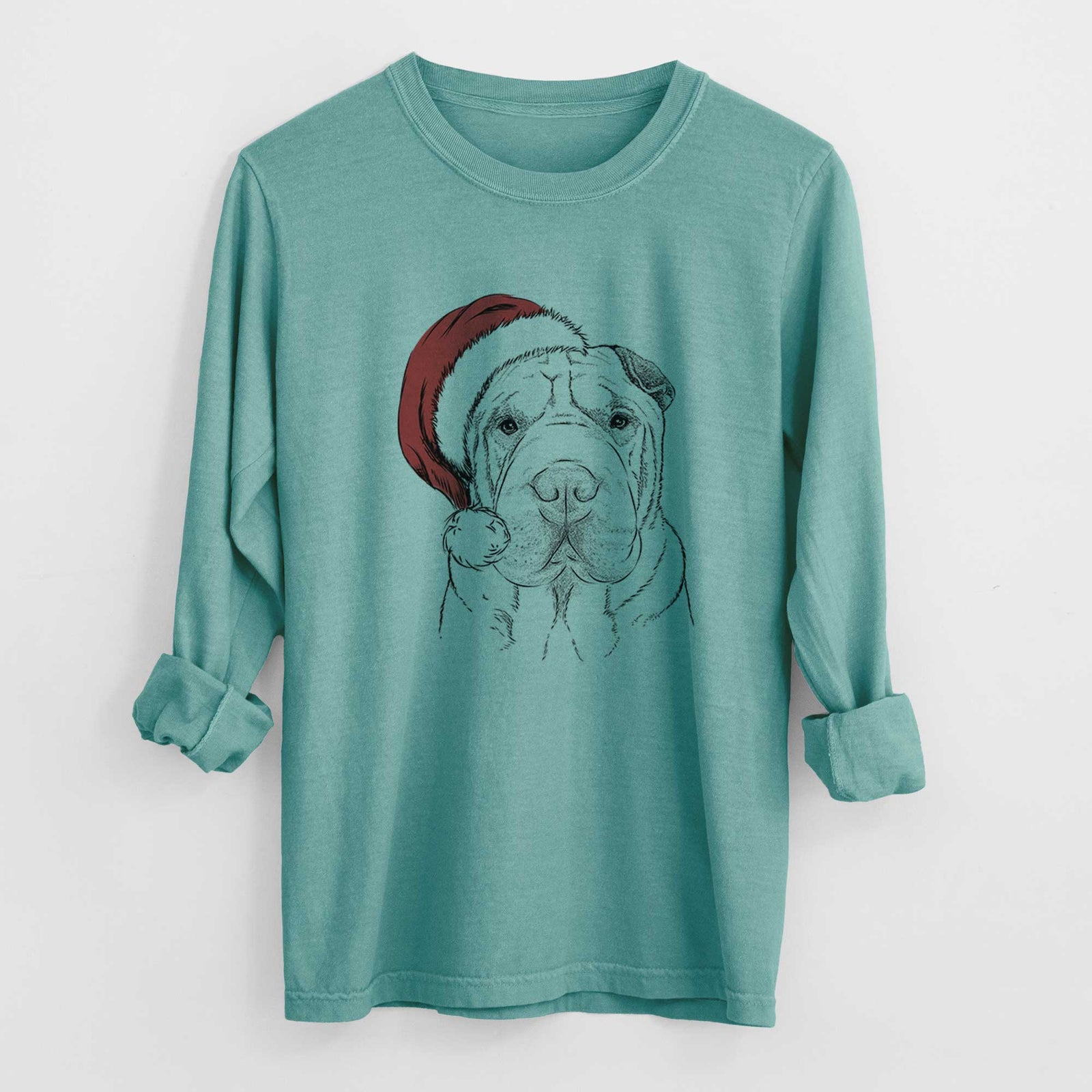 Santa Moomers the Shar Pei - Men's Heavyweight 100% Cotton Long Sleeve