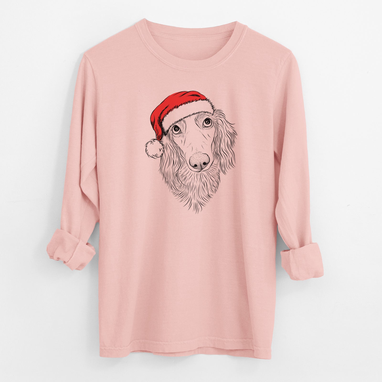 Santa Mr. Rusty the Long Haired Dachshund - Men's Heavyweight 100% Cotton Long Sleeve