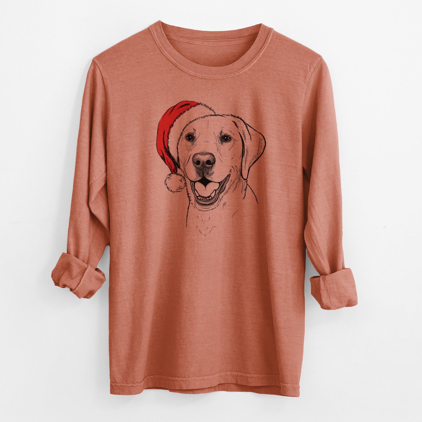 Santa Nate the Labrador Retriever - Men's Heavyweight 100% Cotton Long Sleeve