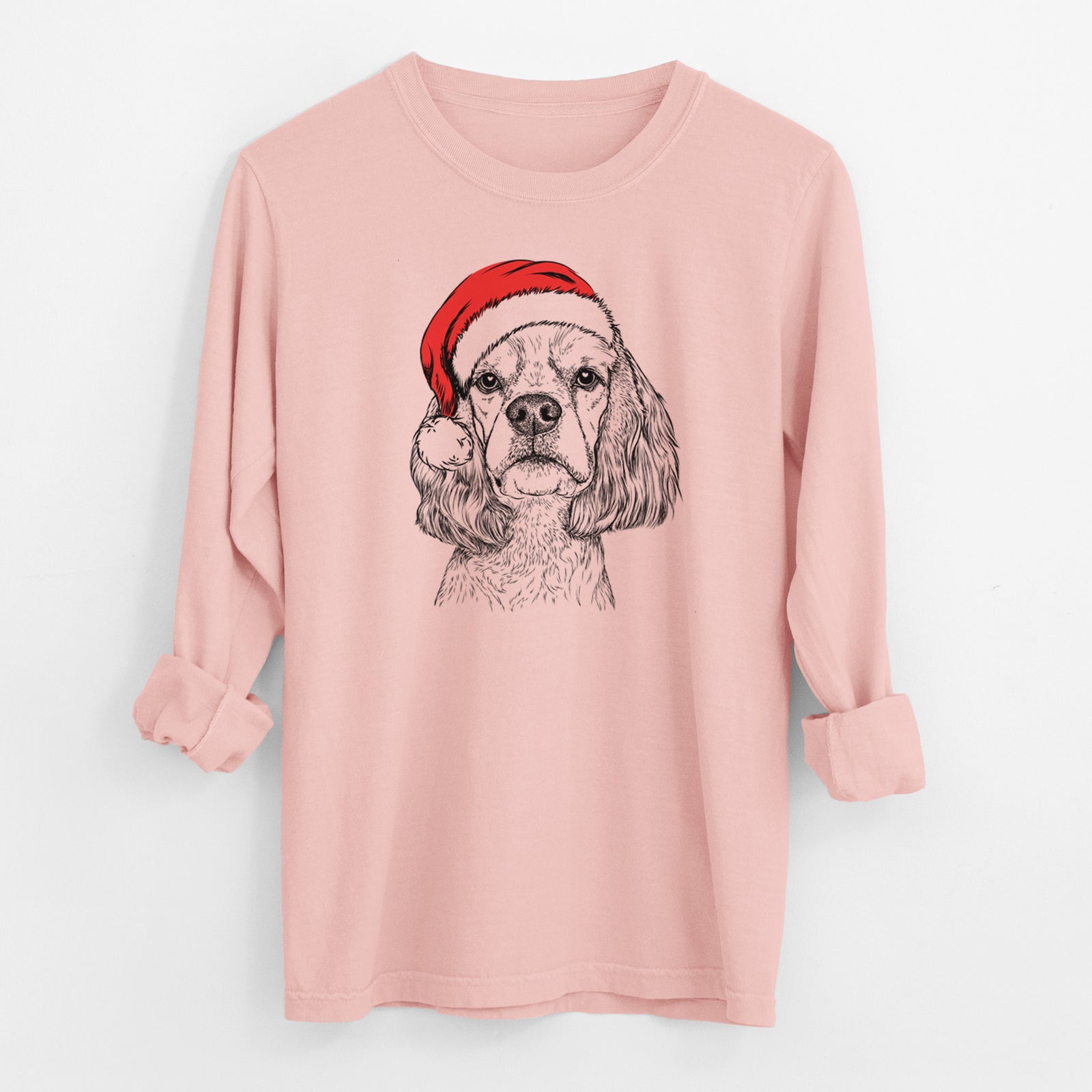 Santa Oakley the American Cocker Spaniel - Men's Heavyweight 100% Cotton Long Sleeve