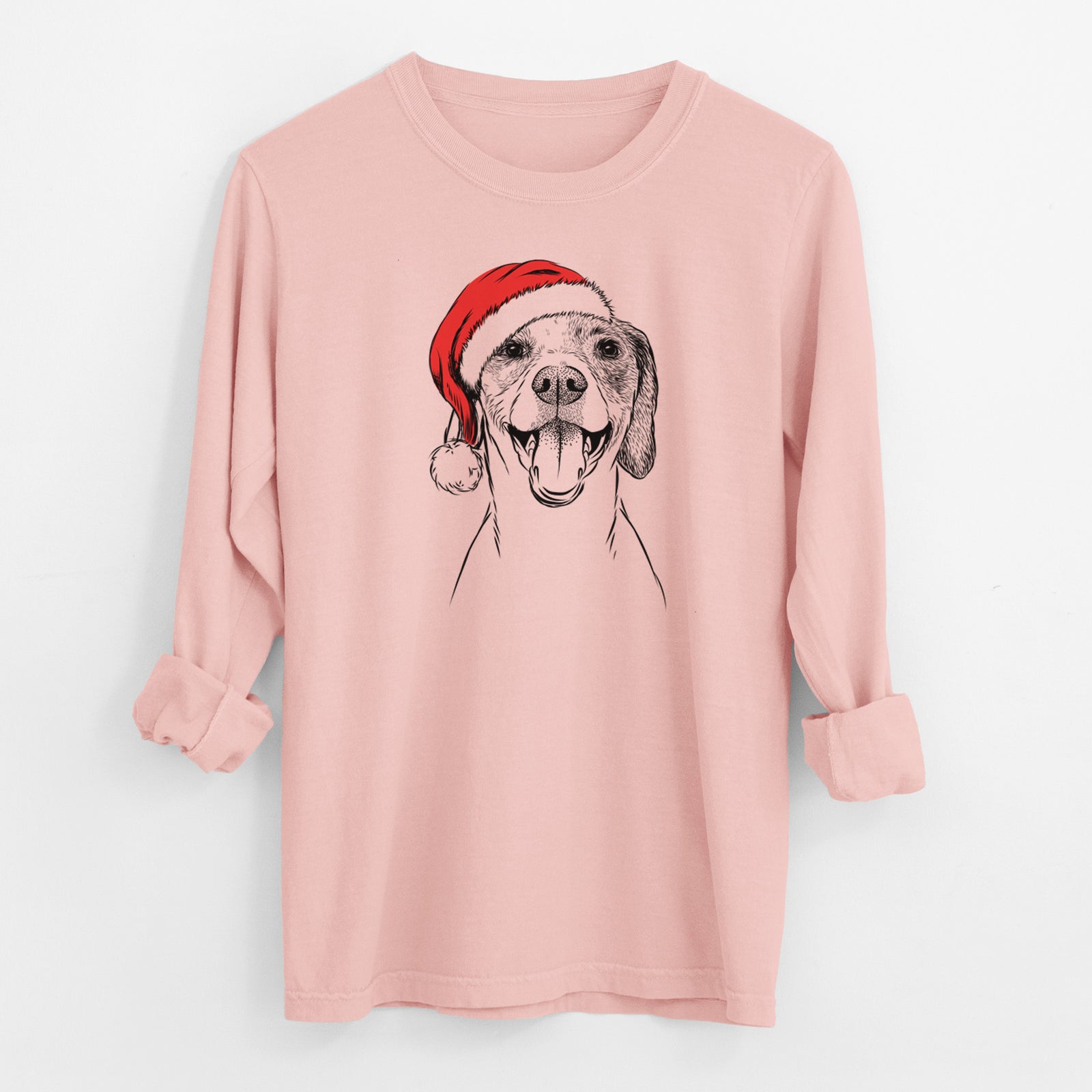 Santa Obi the Beagle Mix - Men's Heavyweight 100% Cotton Long Sleeve