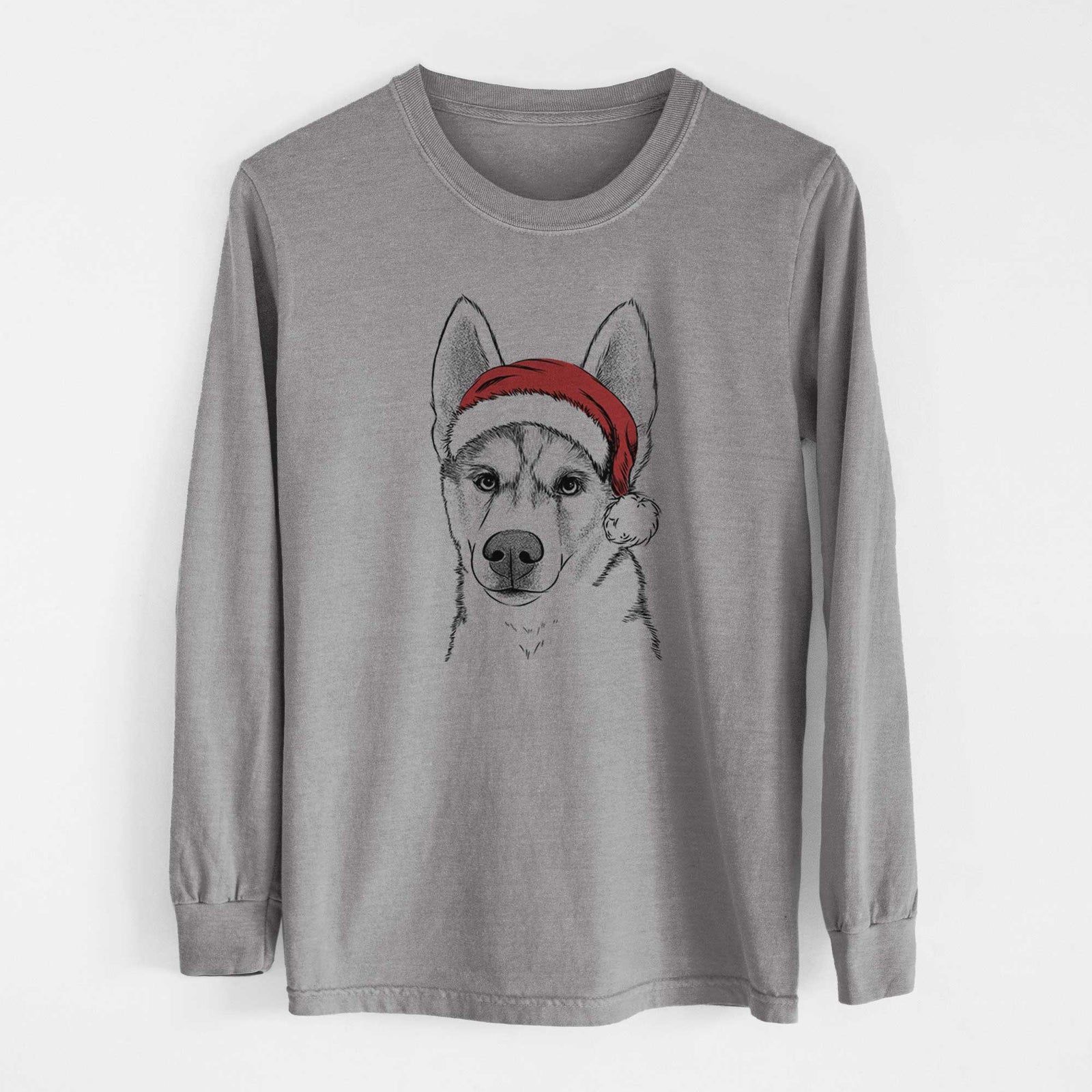 Santa Odin the Siberian Husky - Men's Heavyweight 100% Cotton Long Sleeve