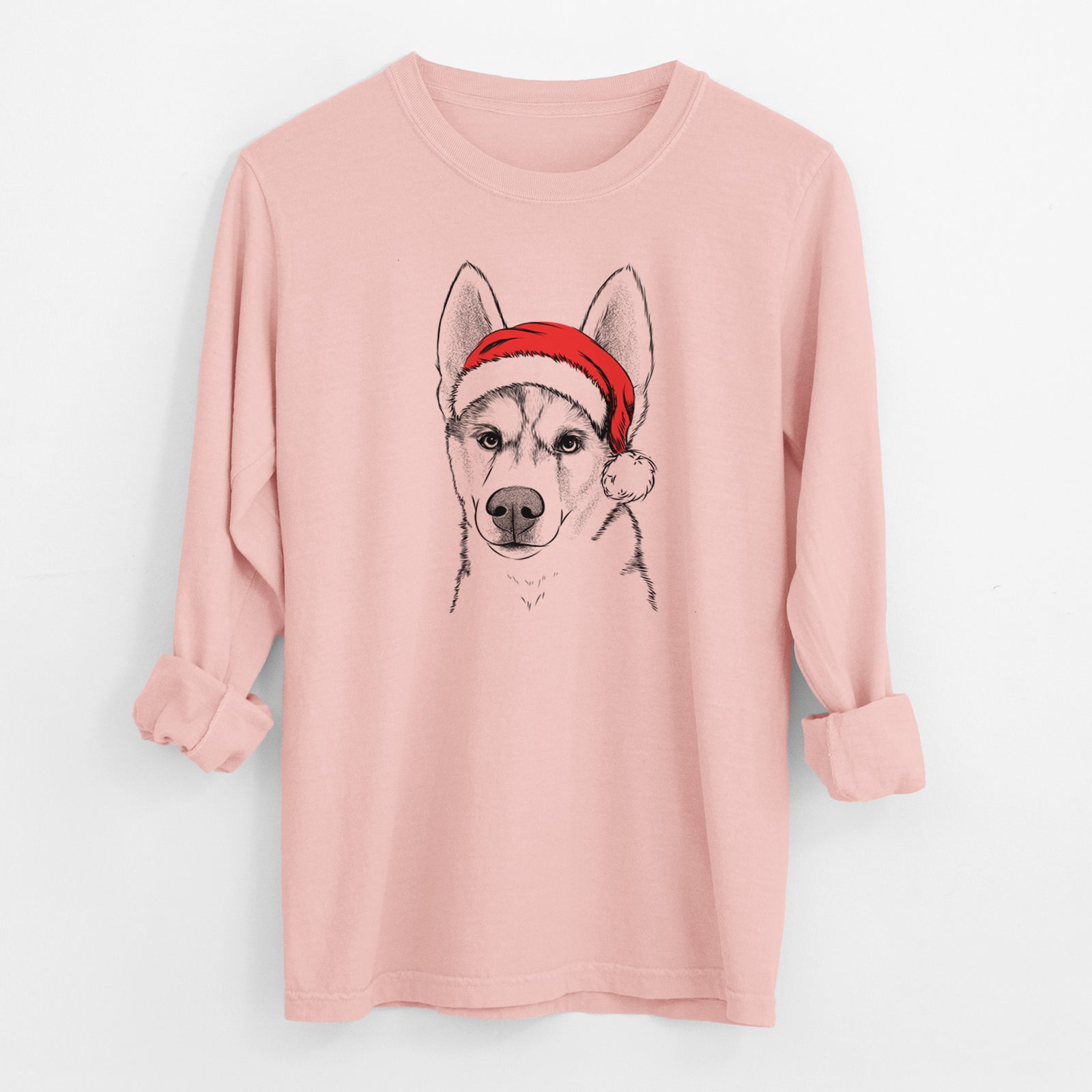 Santa Odin the Siberian Husky - Men's Heavyweight 100% Cotton Long Sleeve