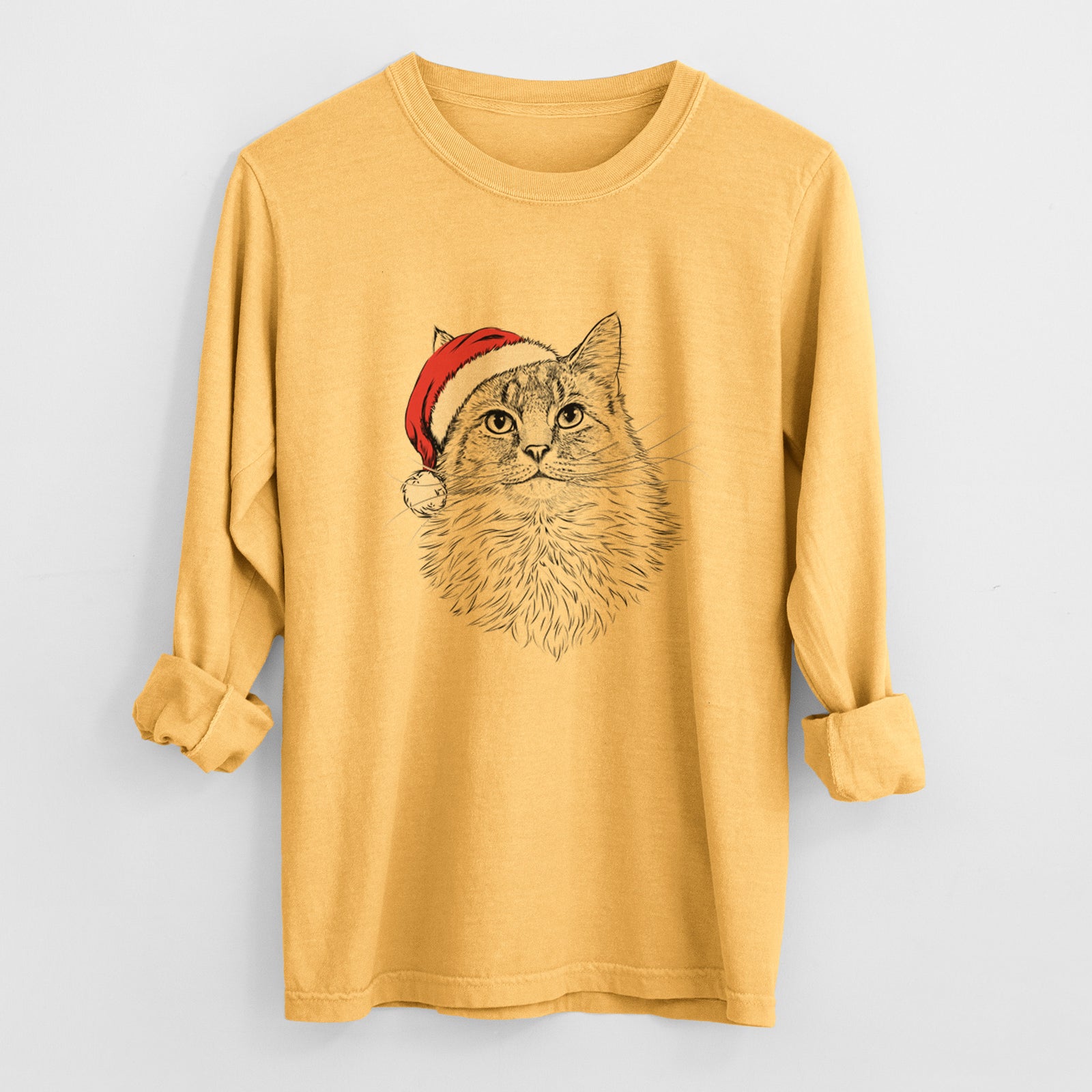 Santa Olive the Cat - Men's Heavyweight 100% Cotton Long Sleeve
