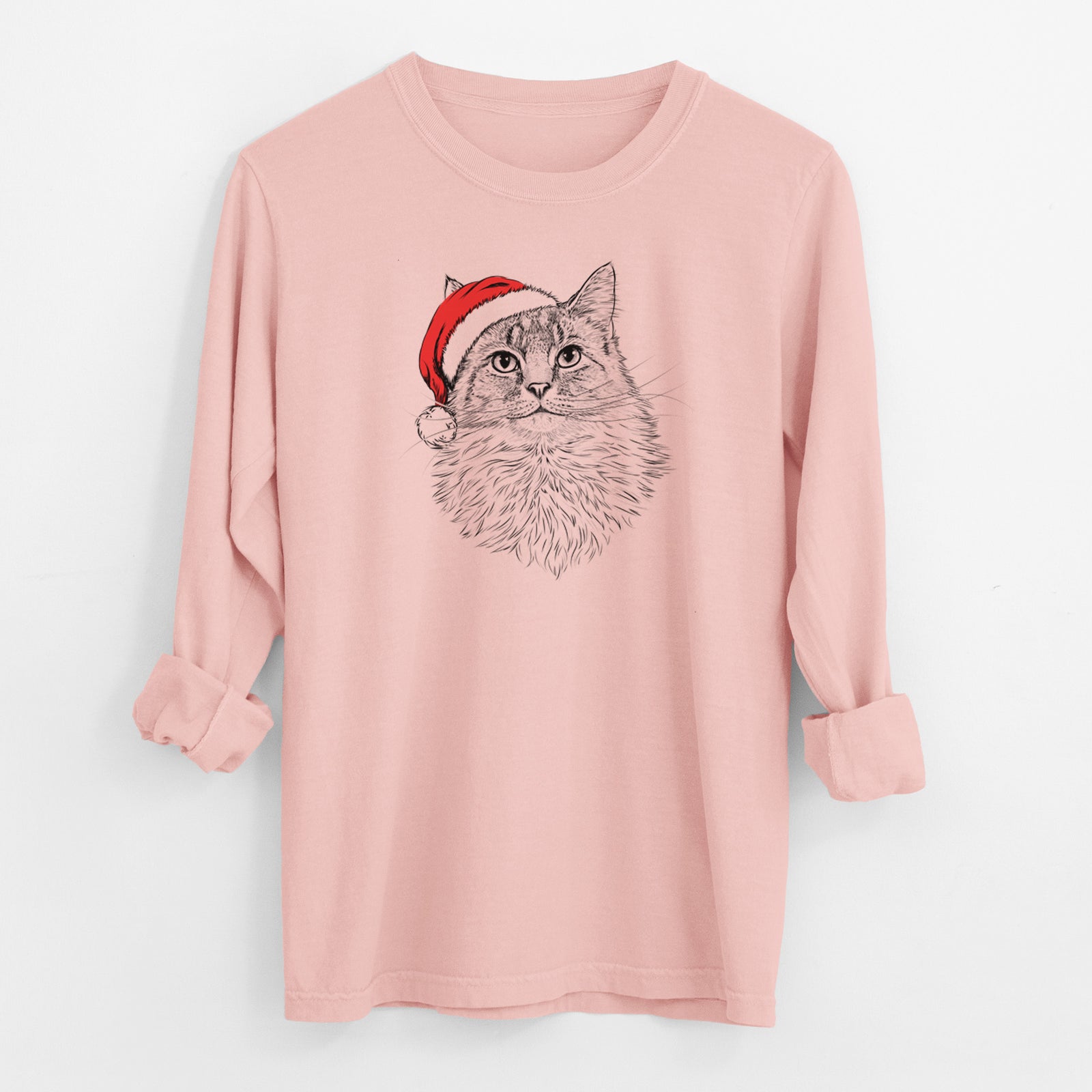 Santa Olive the Cat - Men's Heavyweight 100% Cotton Long Sleeve