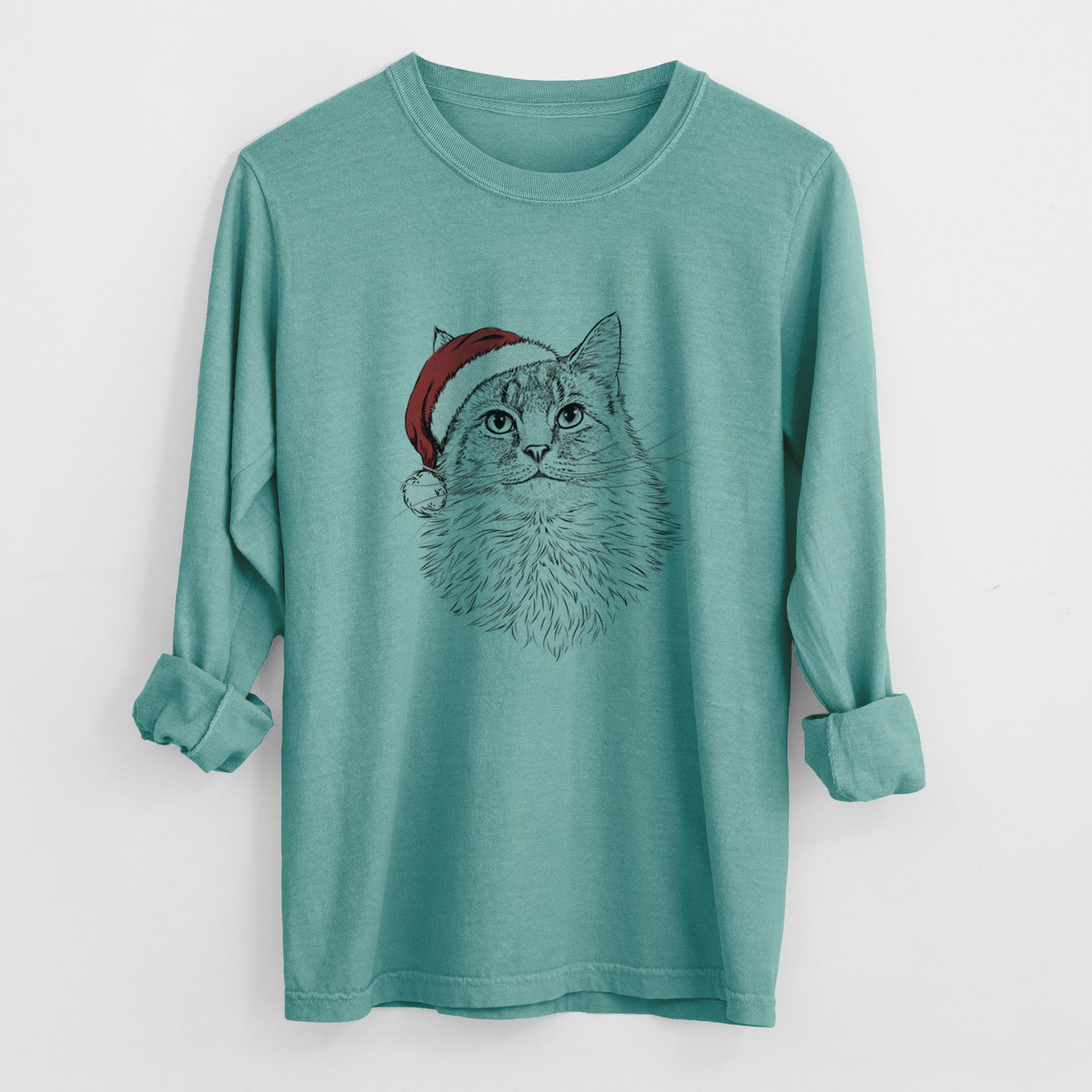 Santa Olive the Cat - Men's Heavyweight 100% Cotton Long Sleeve