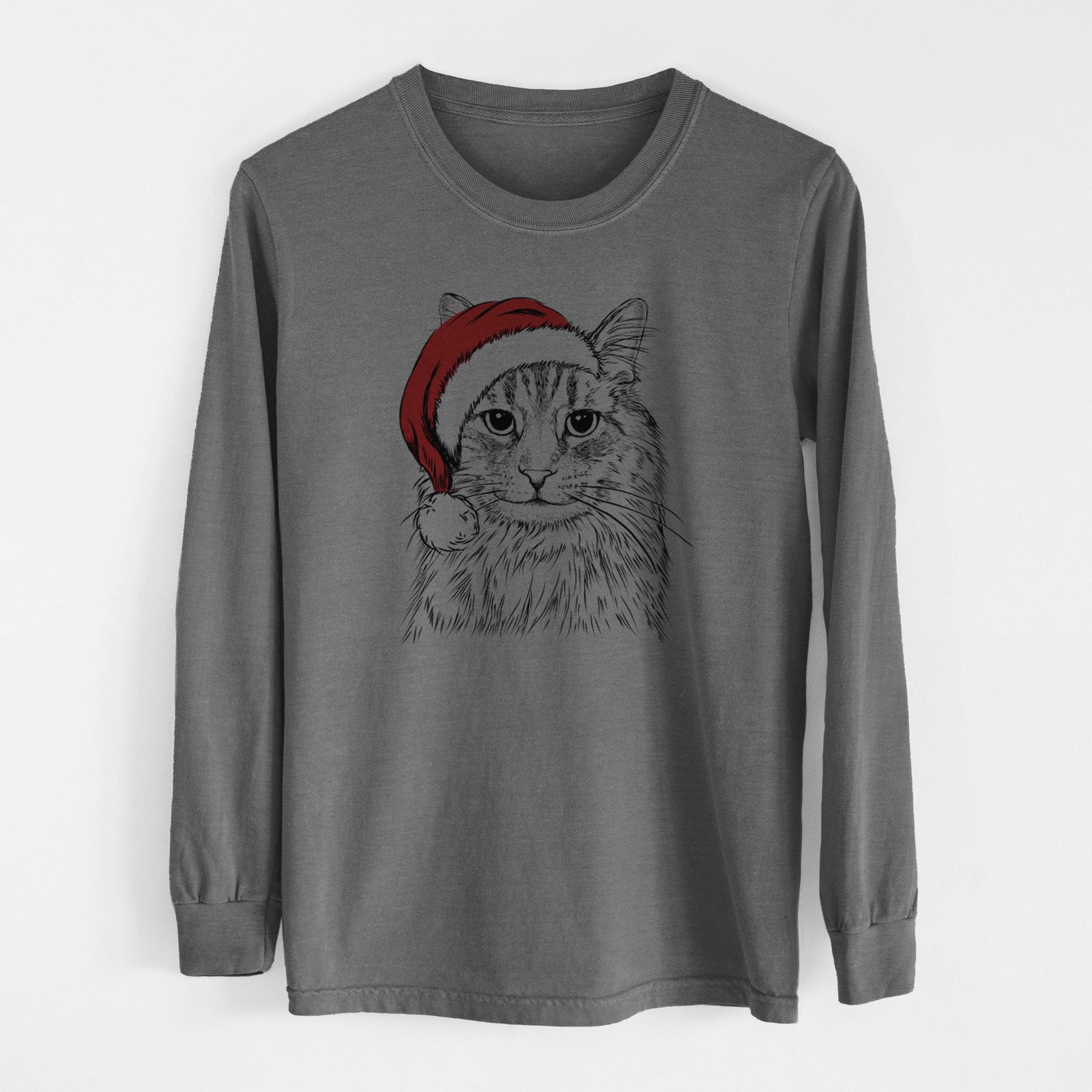 Santa Oliver Fluff the Maine Coon Mix Cat - Men's Heavyweight 100% Cotton Long Sleeve