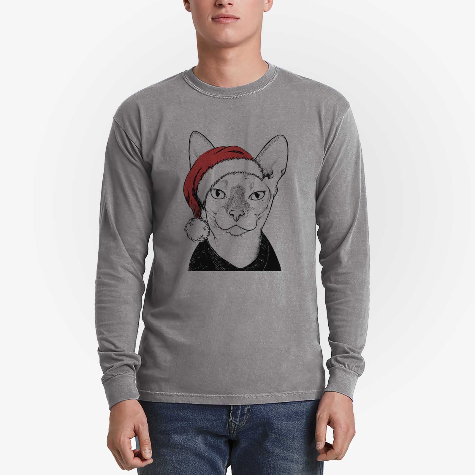Santa Oliver Watson the Sphynx Cat - Men's Heavyweight 100% Cotton Long Sleeve