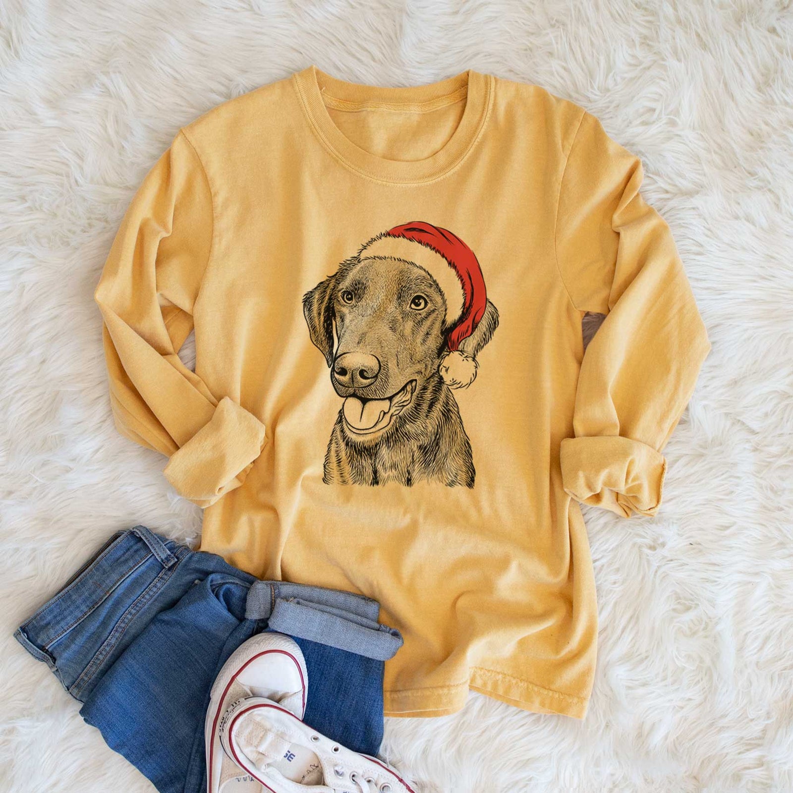 Santa Onyx the Labrador Retriever - Men's Heavyweight 100% Cotton Long Sleeve