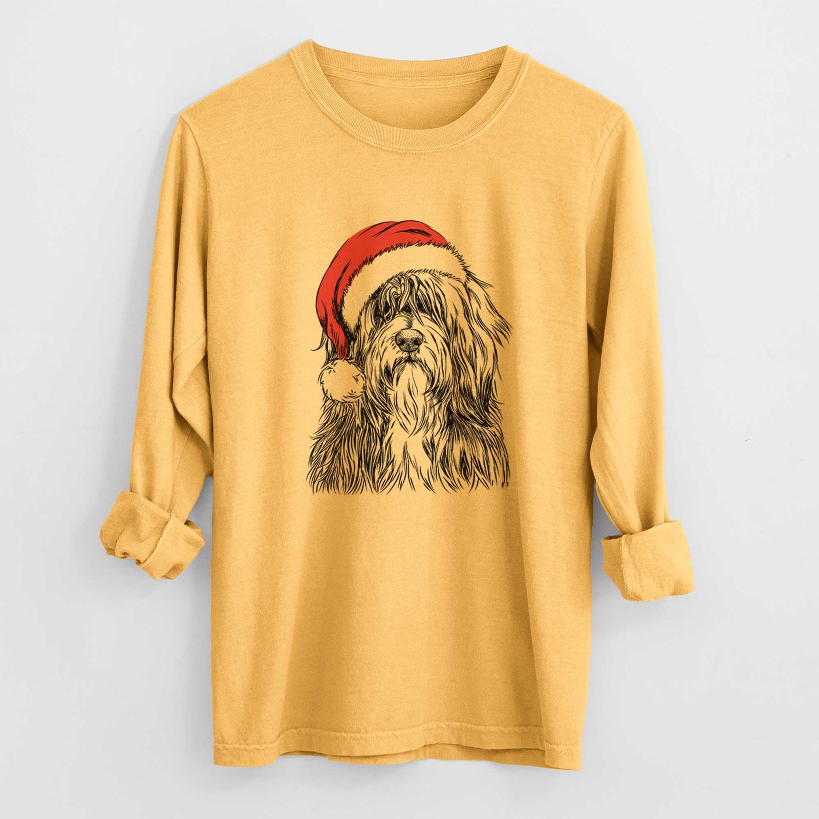 Santa Otto the Polish Lowland Sheepdog - Men's Heavyweight 100% Cotton Long Sleeve