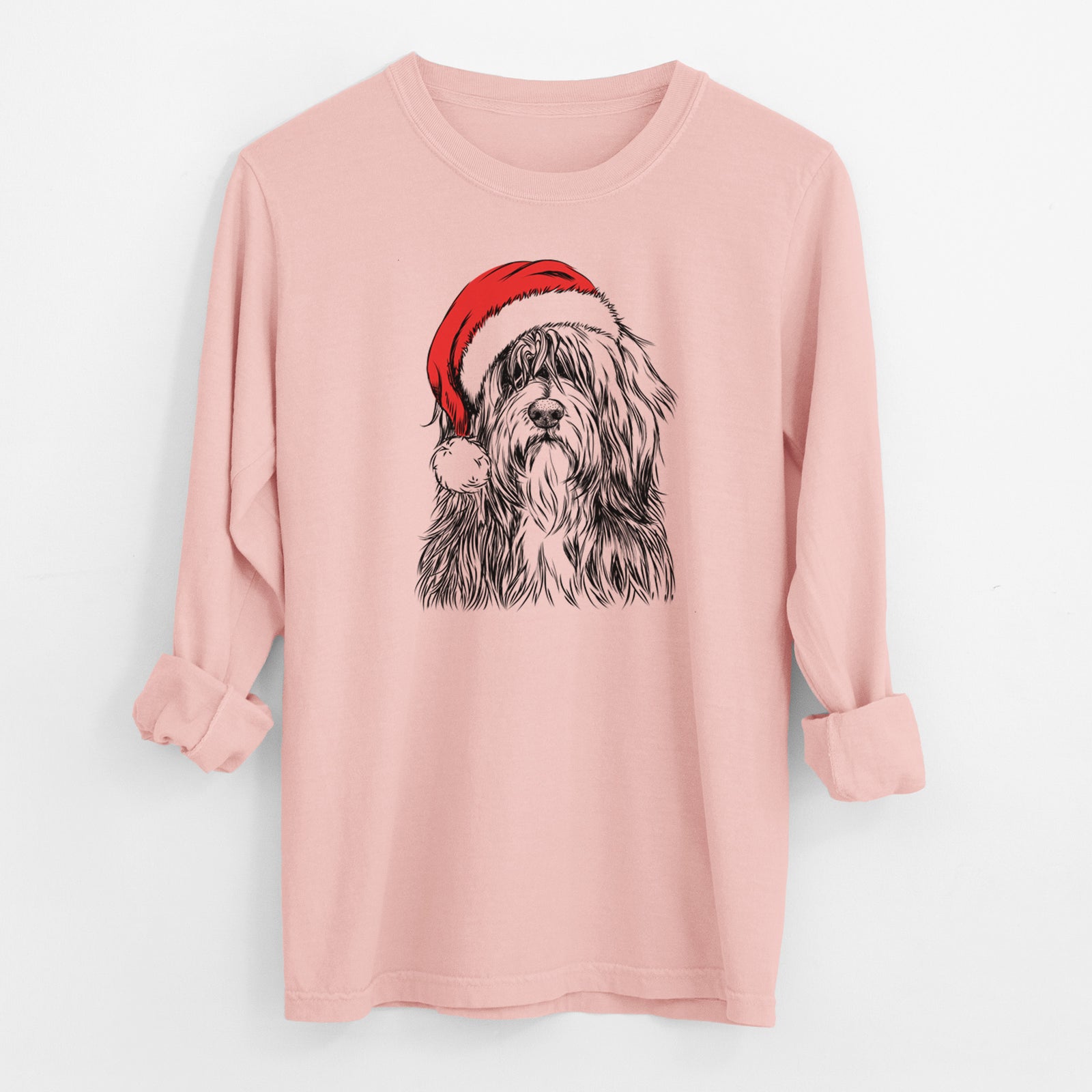 Santa Otto the Polish Lowland Sheepdog - Men's Heavyweight 100% Cotton Long Sleeve