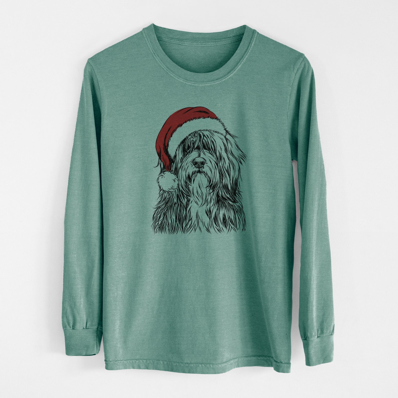 Santa Otto the Polish Lowland Sheepdog - Men's Heavyweight 100% Cotton Long Sleeve
