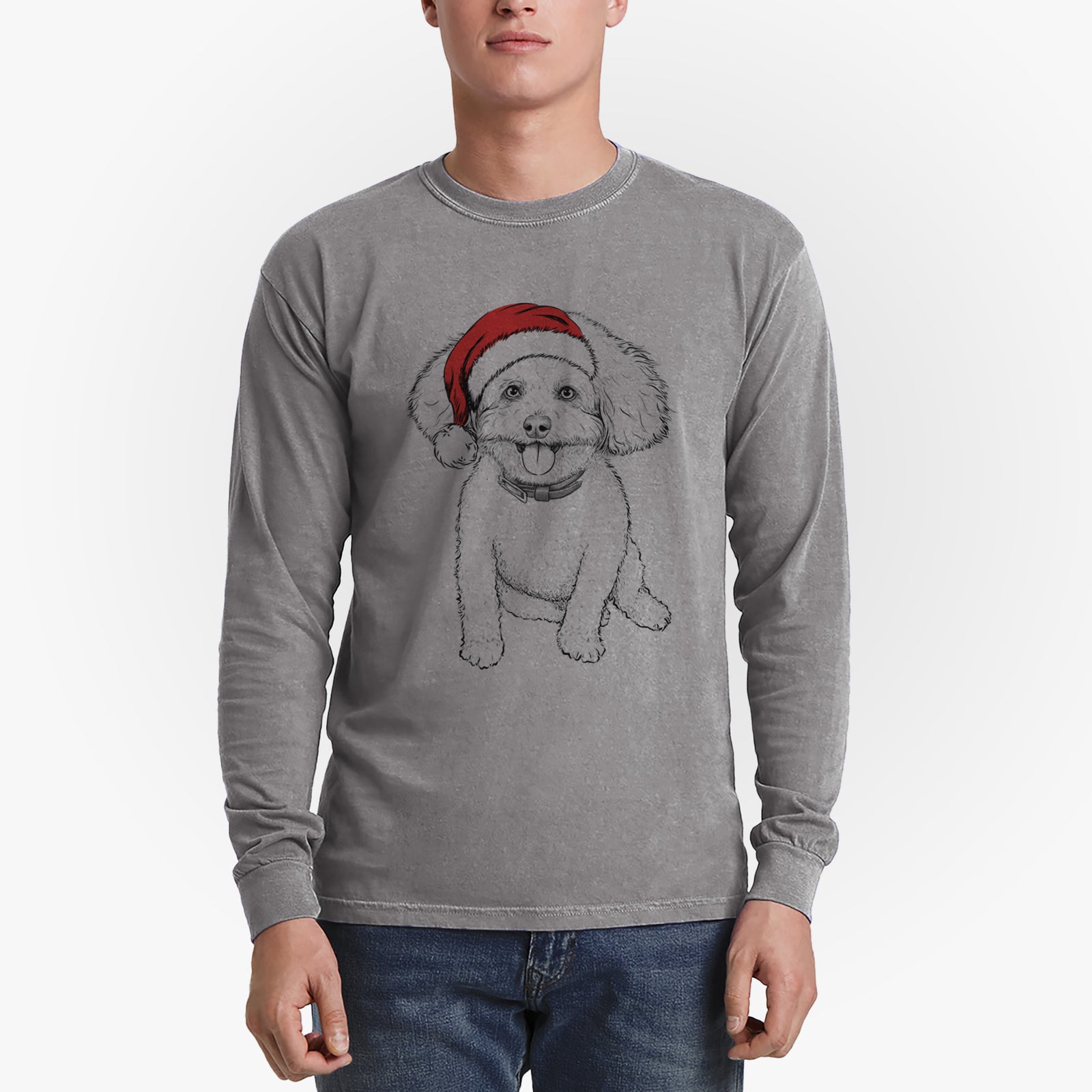 Santa Peyton the Bichon Frise - Men's Heavyweight 100% Cotton Long Sleeve