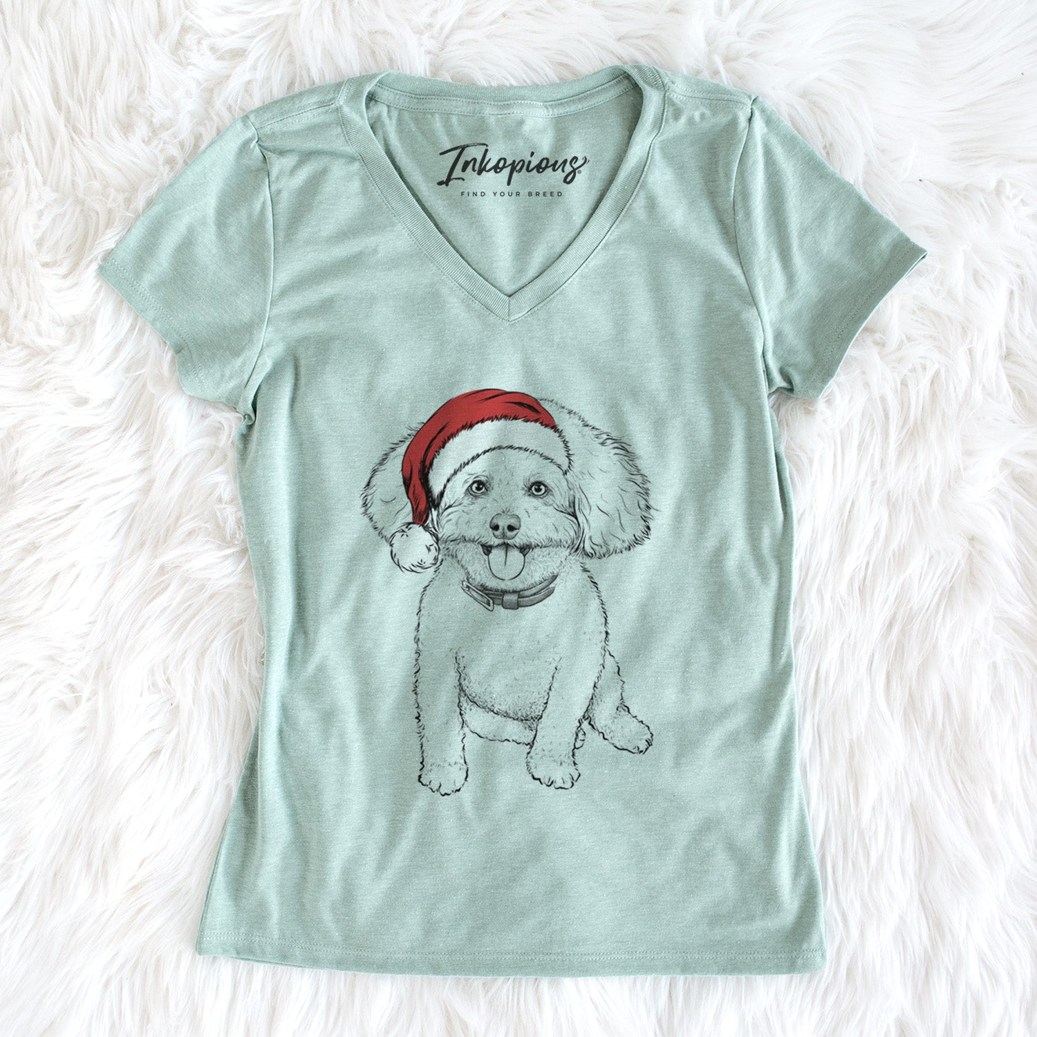 Santa Peyton the Bichon Frise - Women's Perfect V-neck Shirt