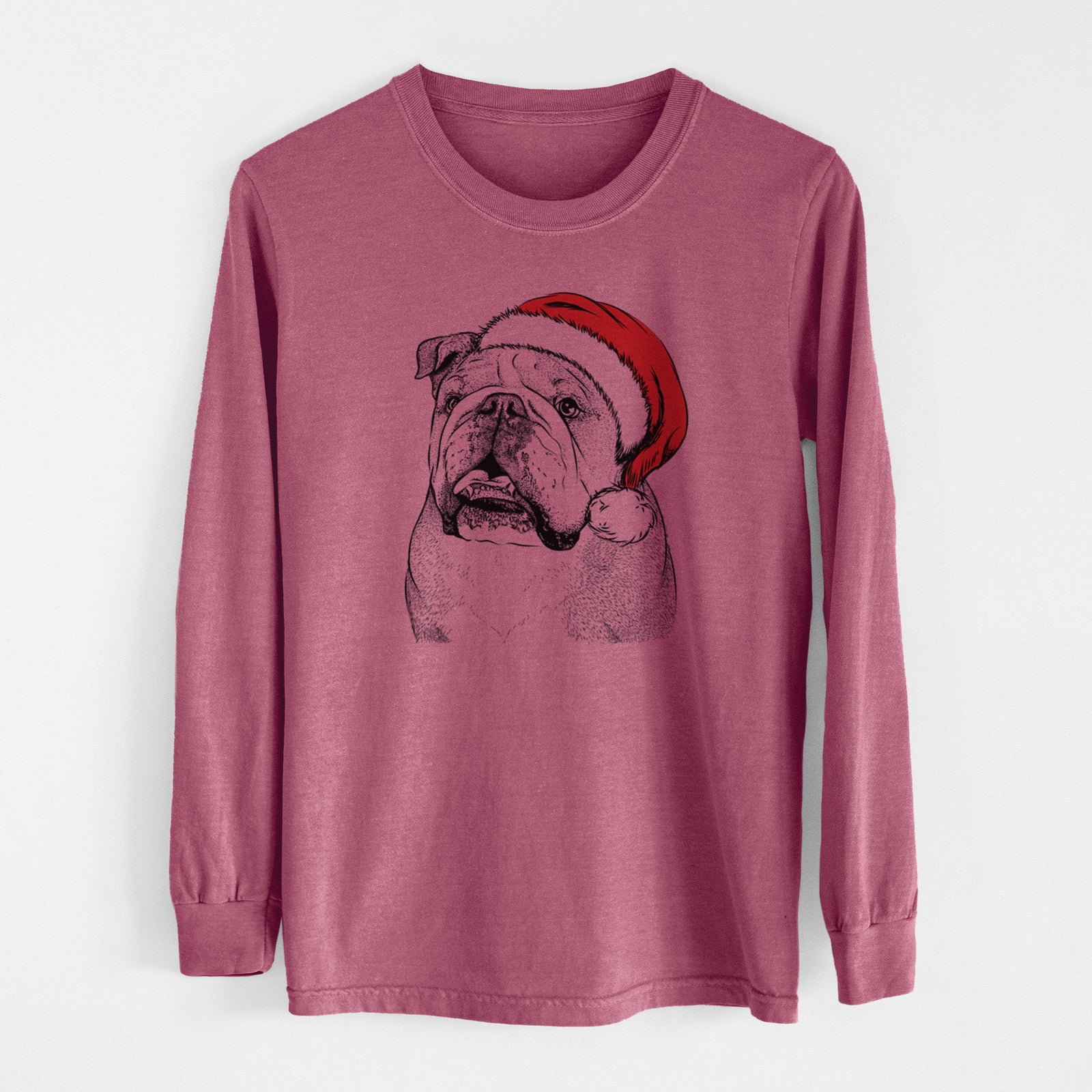 Santa Piggy the English Bulldog - Men's Heavyweight 100% Cotton Long Sleeve