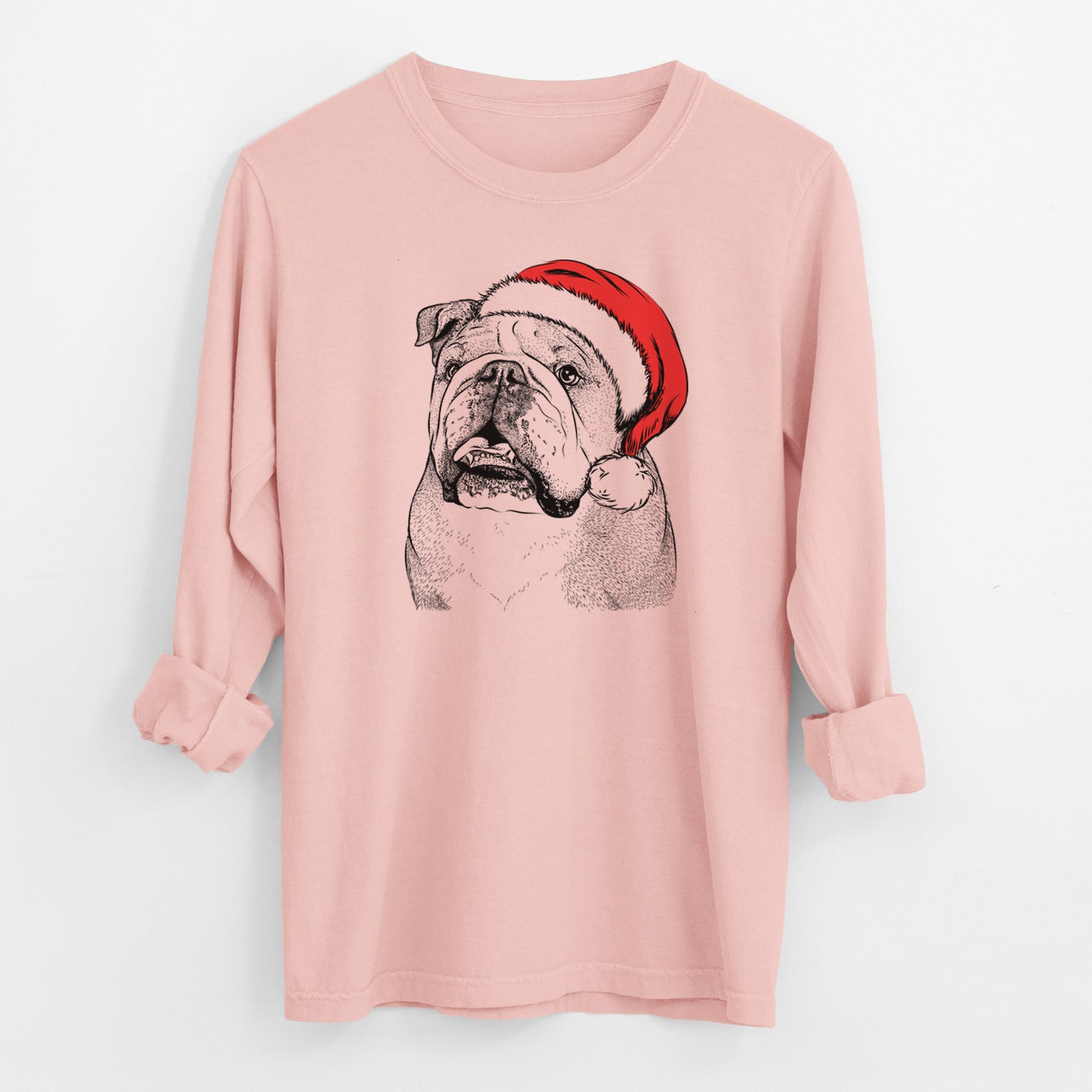 Santa Piggy the English Bulldog - Men's Heavyweight 100% Cotton Long Sleeve