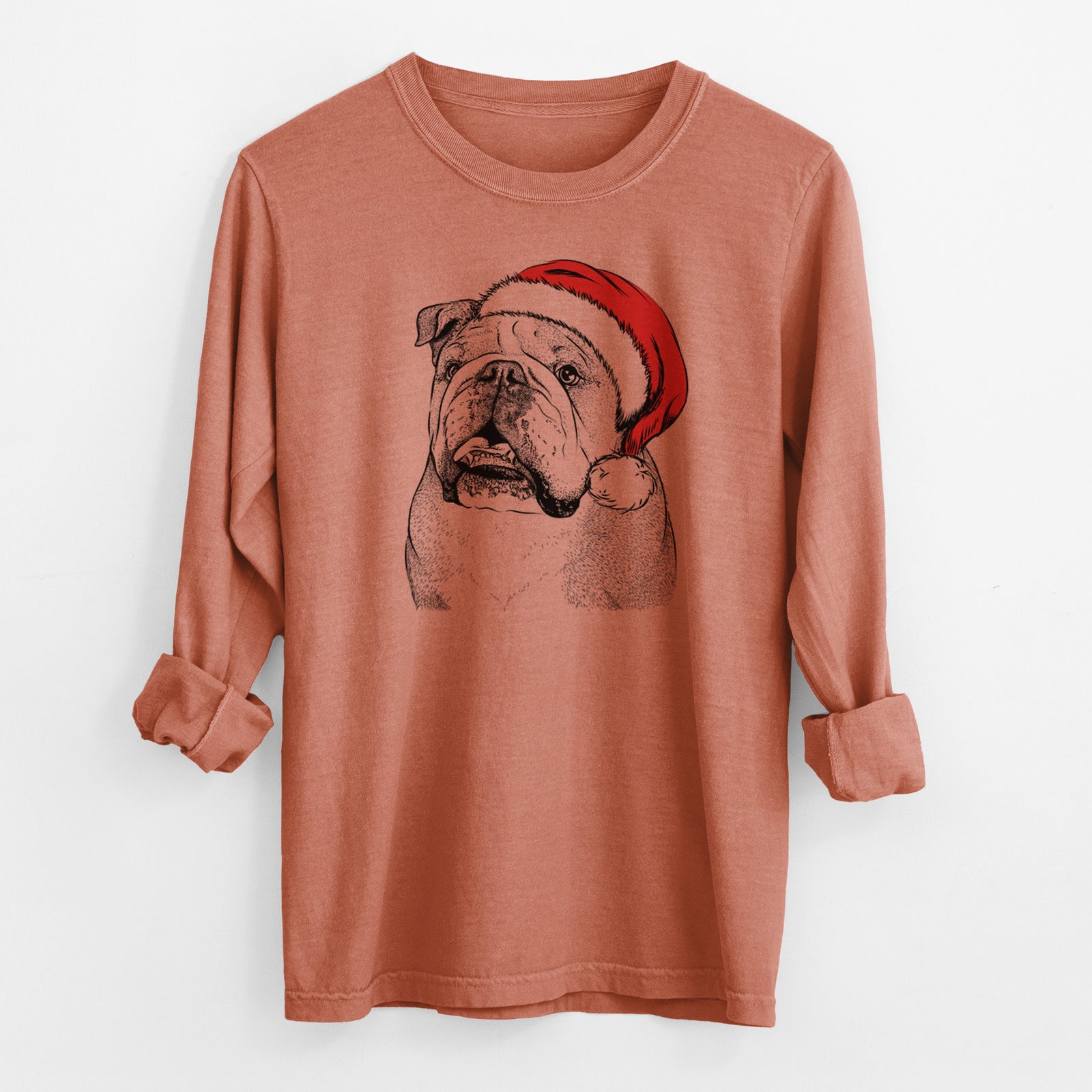 Santa Piggy the English Bulldog - Men's Heavyweight 100% Cotton Long Sleeve