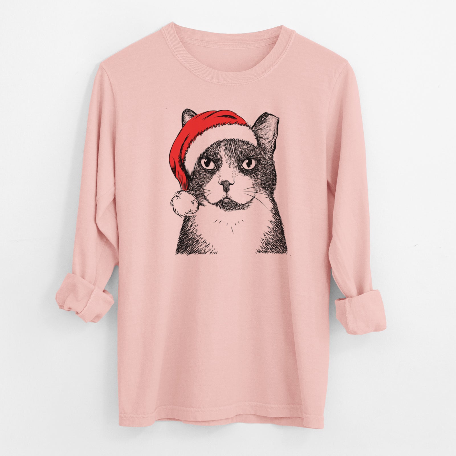 Santa Pinky the Tuxedo Cat - Men's Heavyweight 100% Cotton Long Sleeve