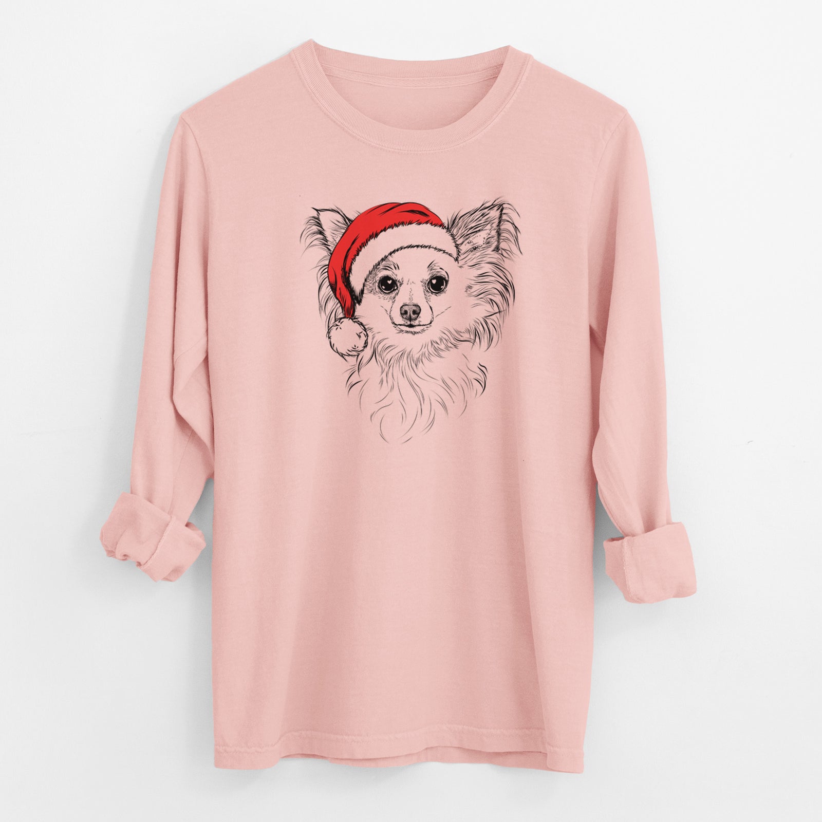 Santa Princess Ava the Long Haired Chihuahua - Men's Heavyweight 100% Cotton Long Sleeve