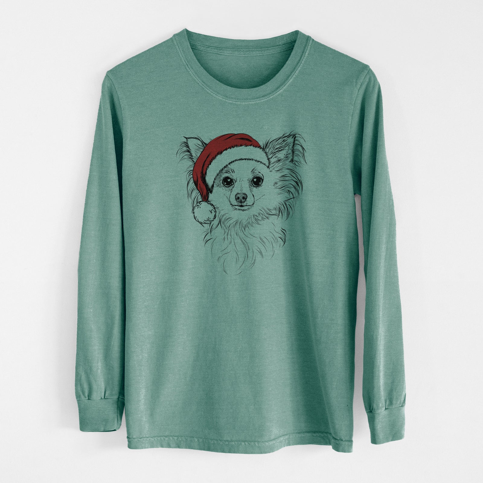 Santa Princess Ava the Long Haired Chihuahua - Men's Heavyweight 100% Cotton Long Sleeve