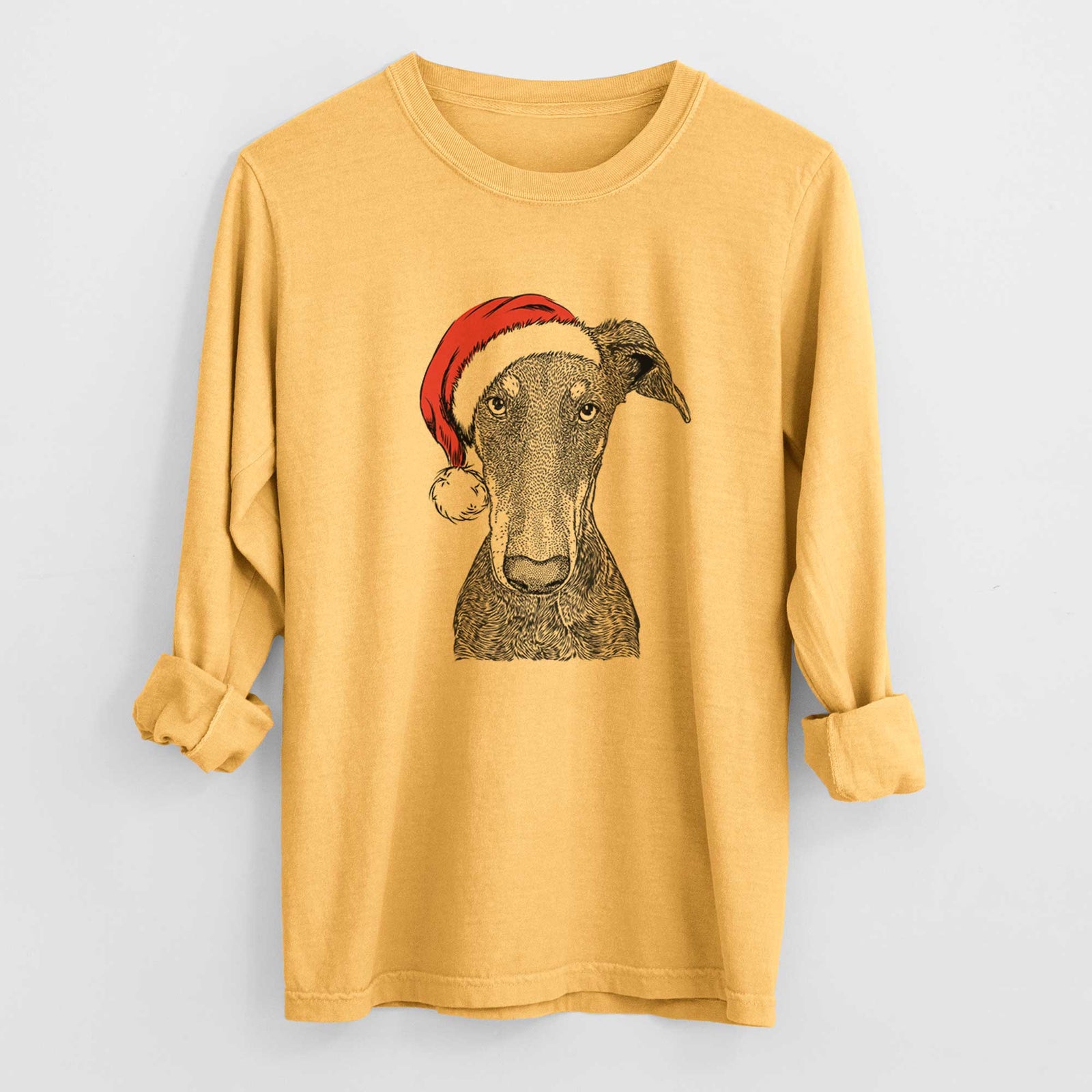 Santa Princess Fiona the Doberman Pinscher - Men's Heavyweight 100% Cotton Long Sleeve