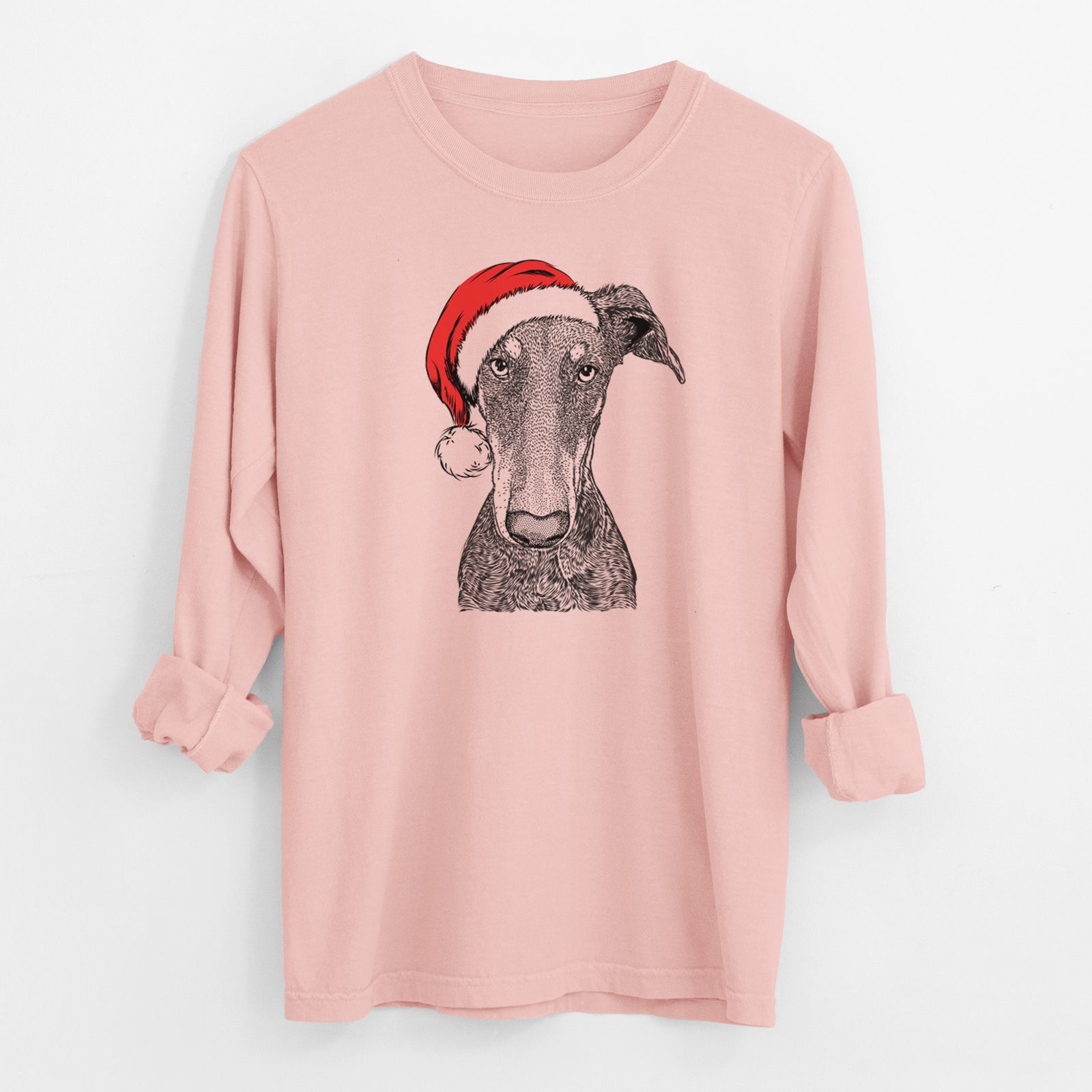 Santa Princess Fiona the Doberman Pinscher - Men's Heavyweight 100% Cotton Long Sleeve