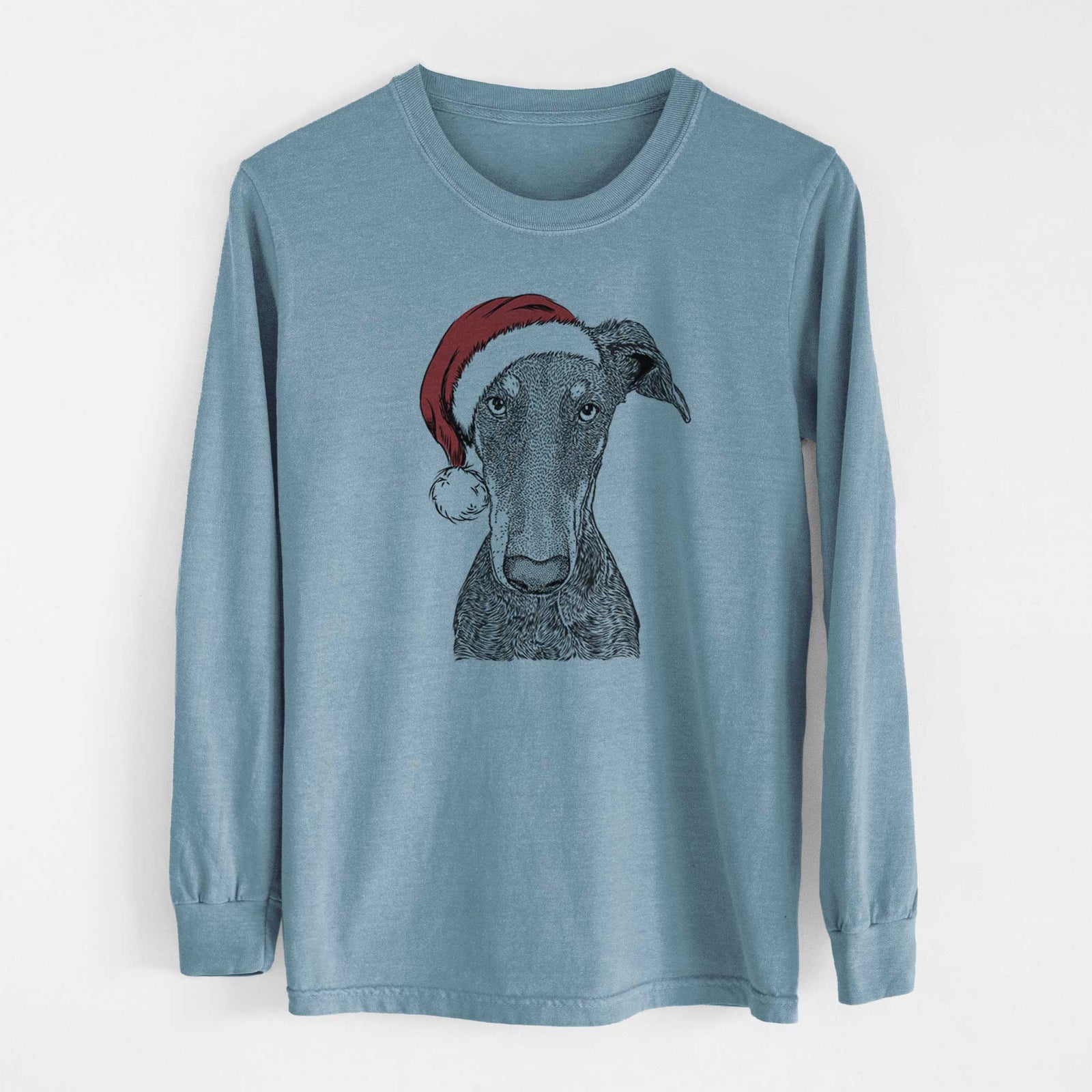 Santa Princess Fiona the Doberman Pinscher - Men's Heavyweight 100% Cotton Long Sleeve