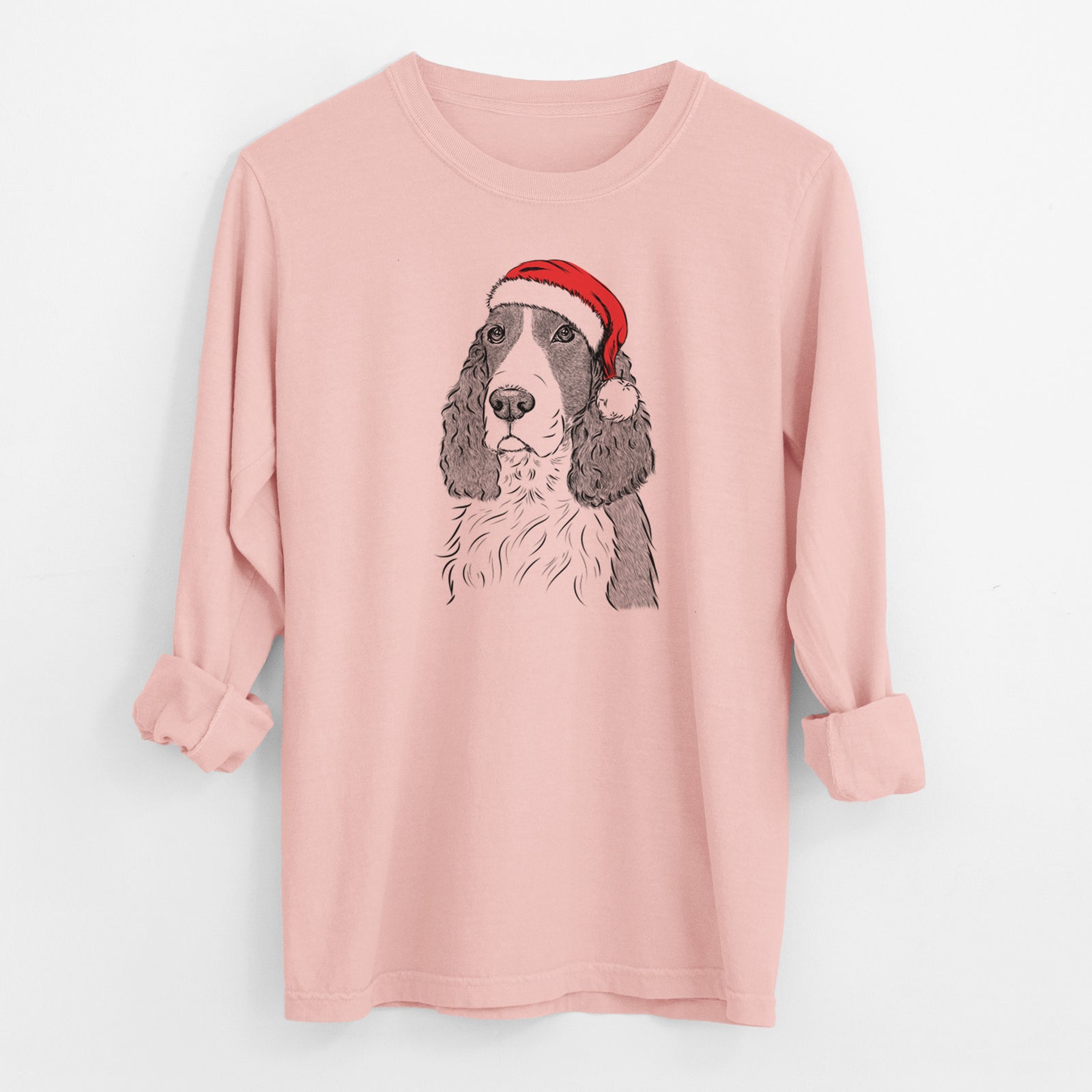 Santa Quincy the English Springer Spaniel - Men's Heavyweight 100% Cotton Long Sleeve