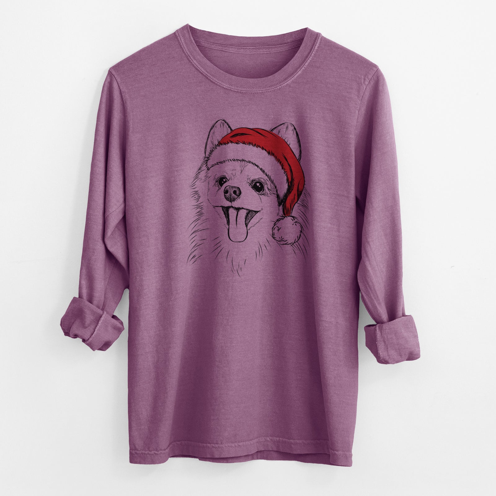 Santa Quinn the Pomeranian - Men's Heavyweight 100% Cotton Long Sleeve