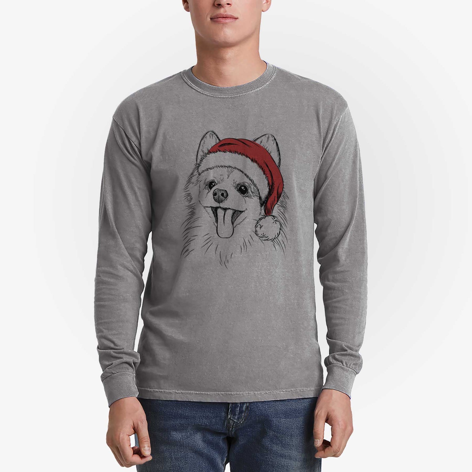 Santa Quinn the Pomeranian - Men's Heavyweight 100% Cotton Long Sleeve