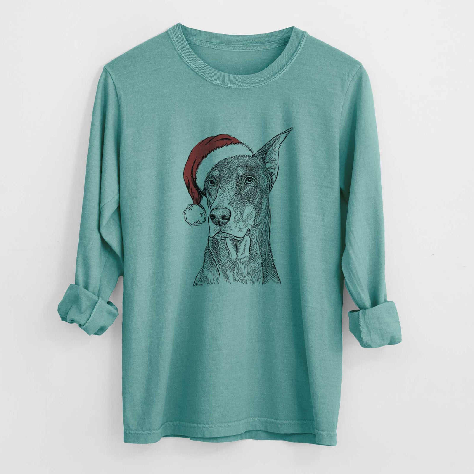 Santa RJ the Doberman Pinscher - Men's Heavyweight 100% Cotton Long Sleeve
