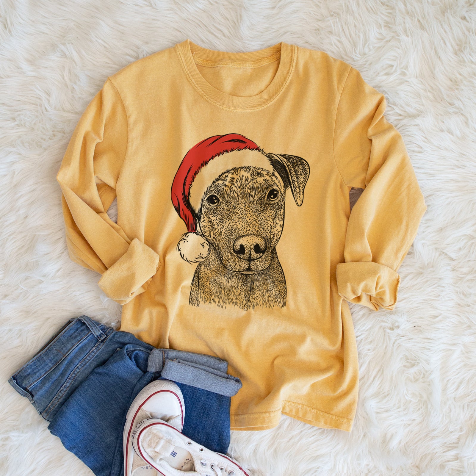 Santa Reeses the Pitbull - Men's Heavyweight 100% Cotton Long Sleeve