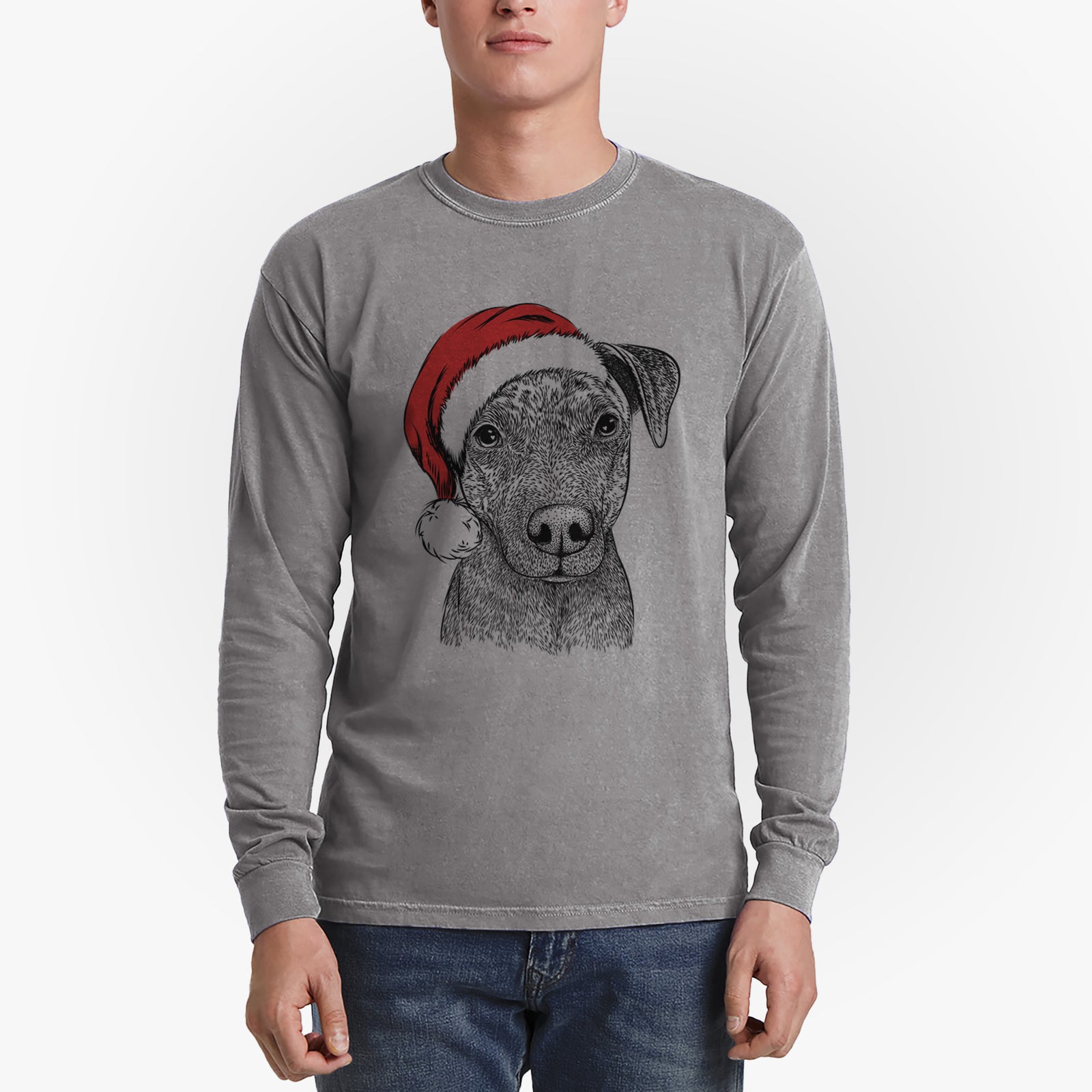 Santa Reeses the Pitbull - Men's Heavyweight 100% Cotton Long Sleeve