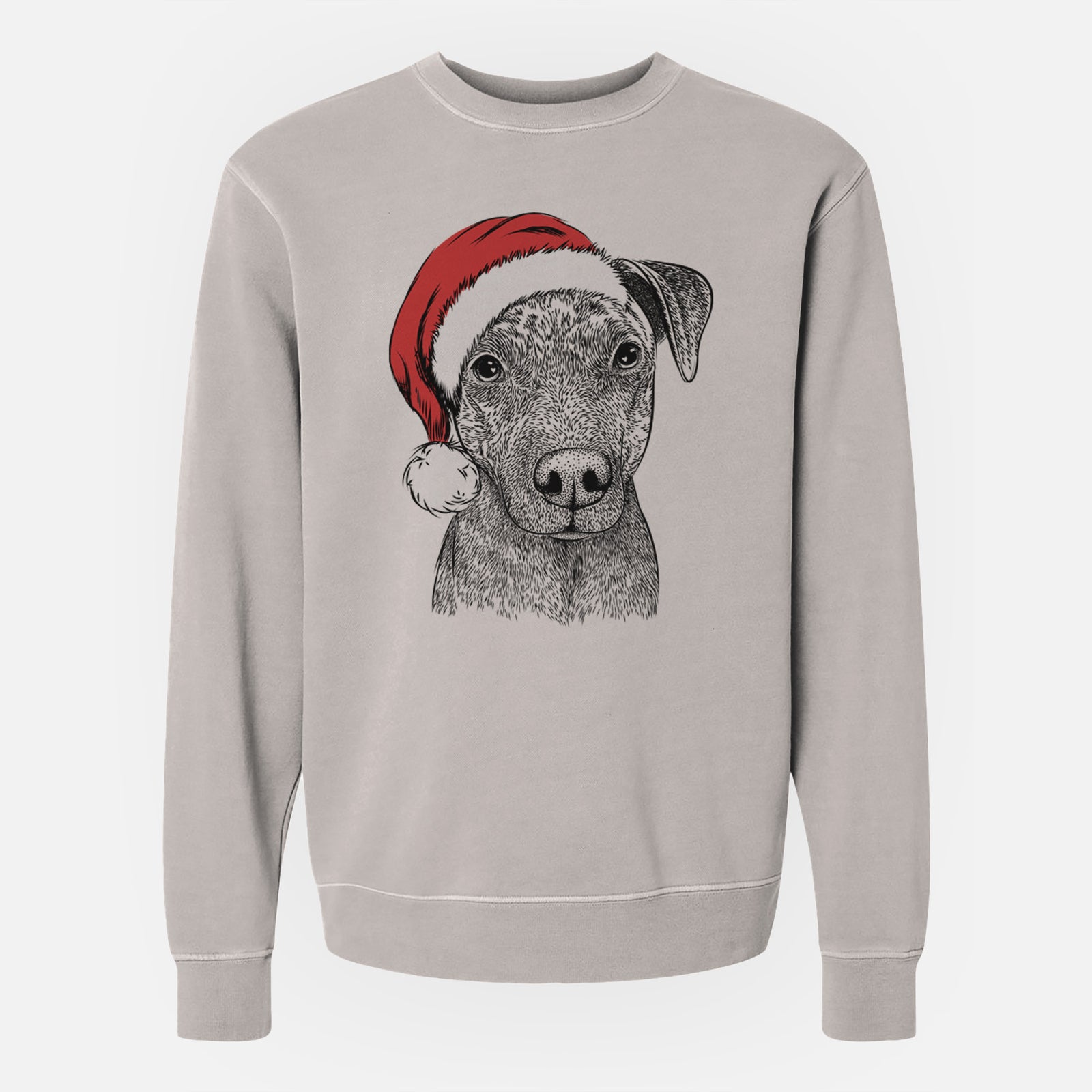 Hand-drawn sketch of Reeses the Pitbull wearing a Santa hat on a Cement Unisex pigment dyed crew sweatshirt