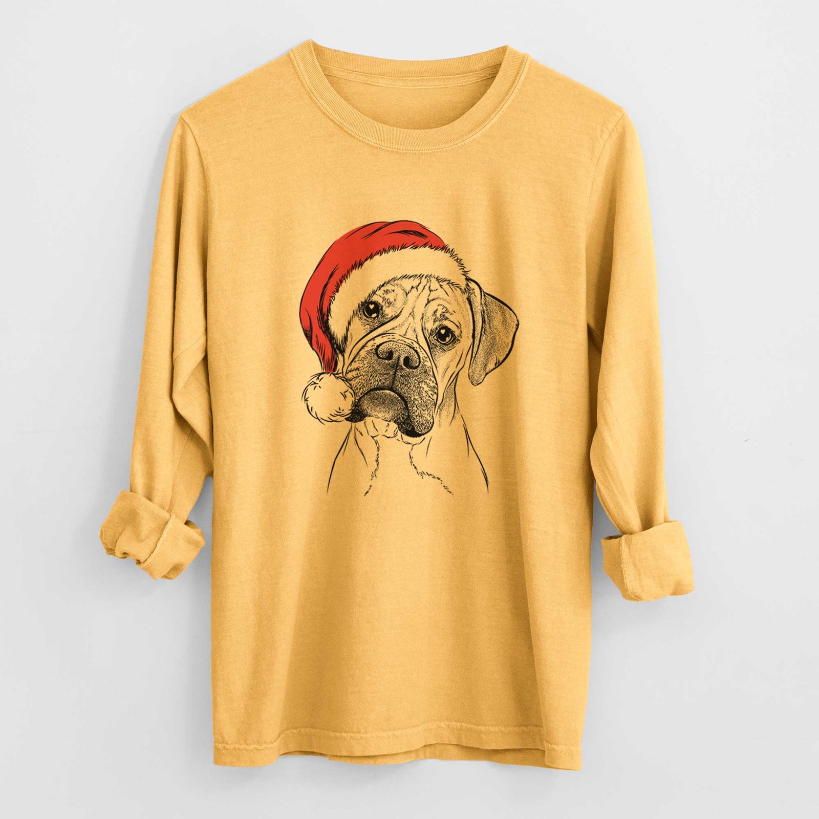 Santa Reuby the Boxer - Men's Heavyweight 100% Cotton Long Sleeve