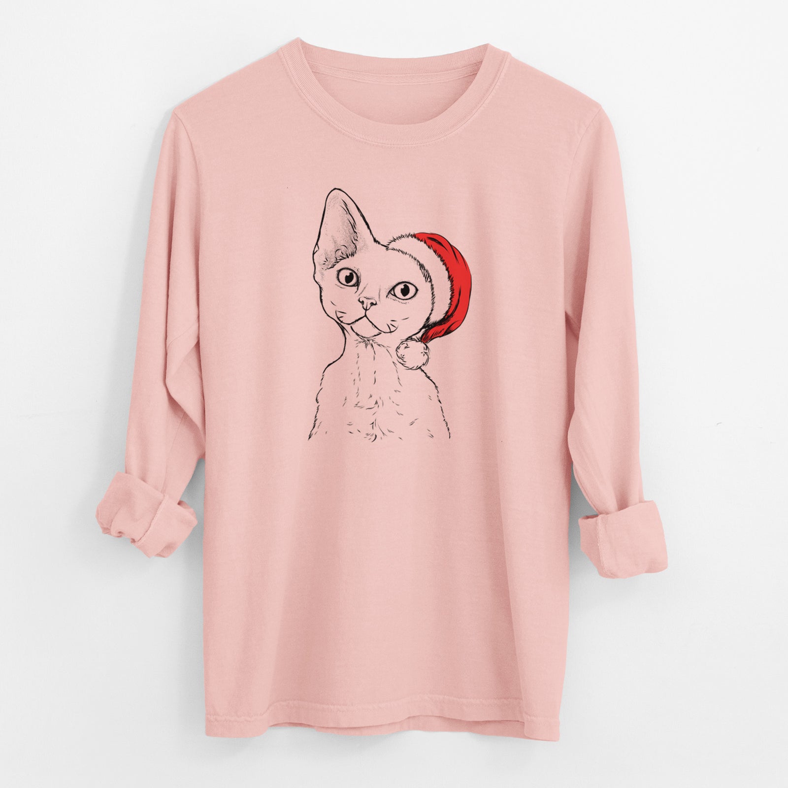 Santa Ripley the Devon Rex Cat - Men's Heavyweight 100% Cotton Long Sleeve