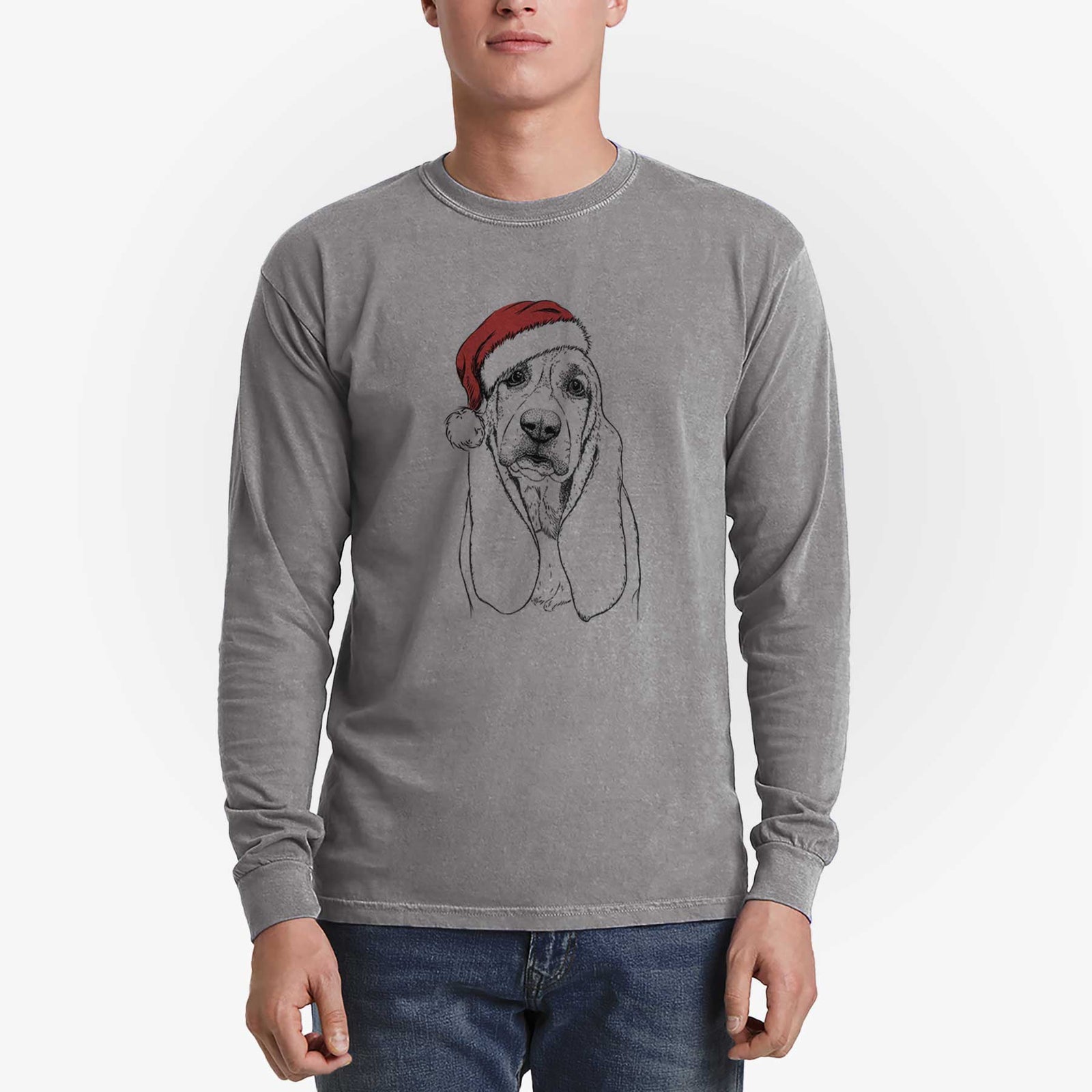 Santa Rolo the Basset Hound - Men's Heavyweight 100% Cotton Long Sleeve