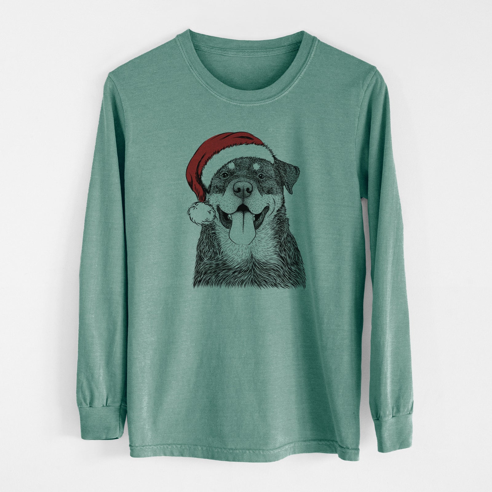 Santa Romeo the Rottweiler - Men's Heavyweight 100% Cotton Long Sleeve