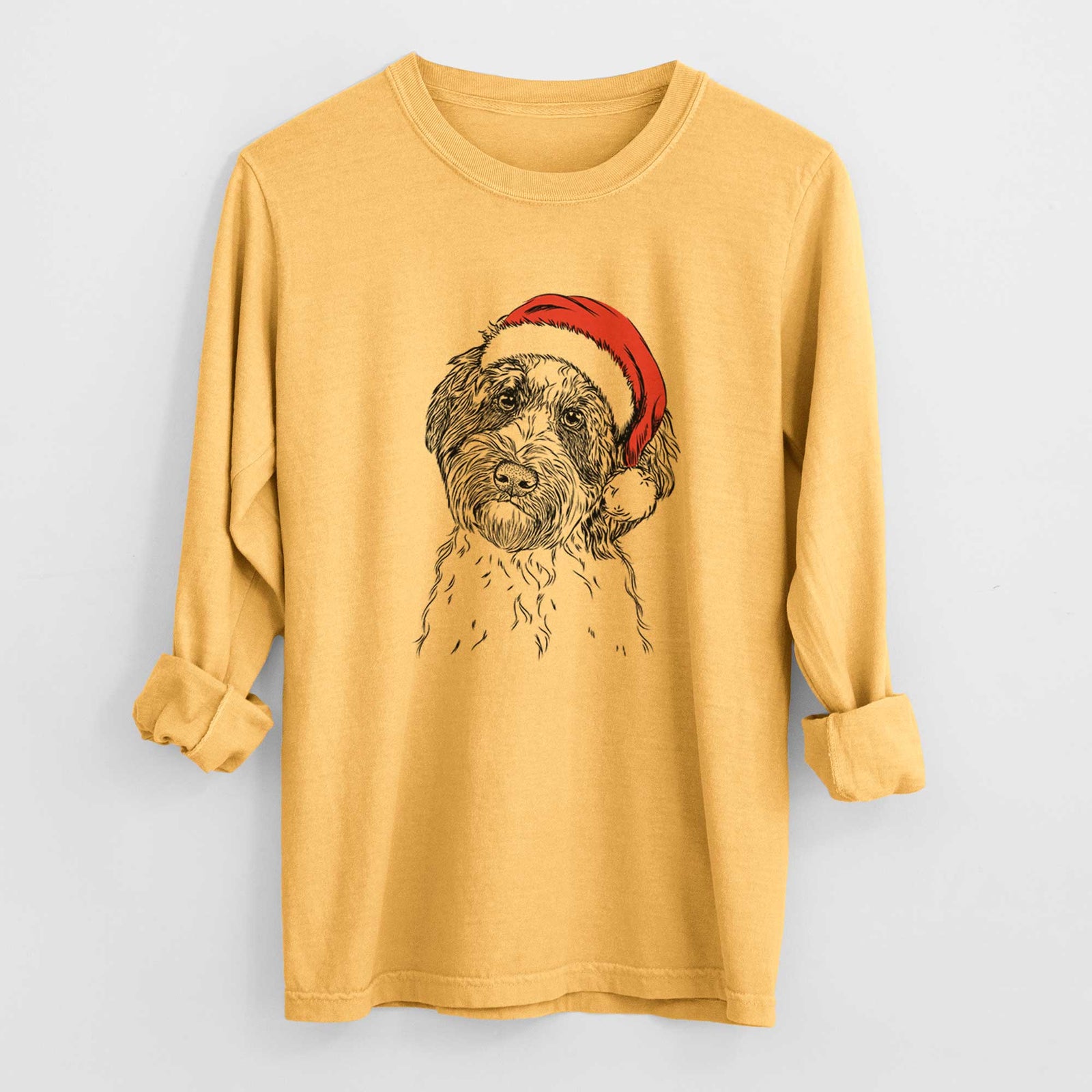 Santa Rooney the Aussiedoodle - Men's Heavyweight 100% Cotton Long Sleeve