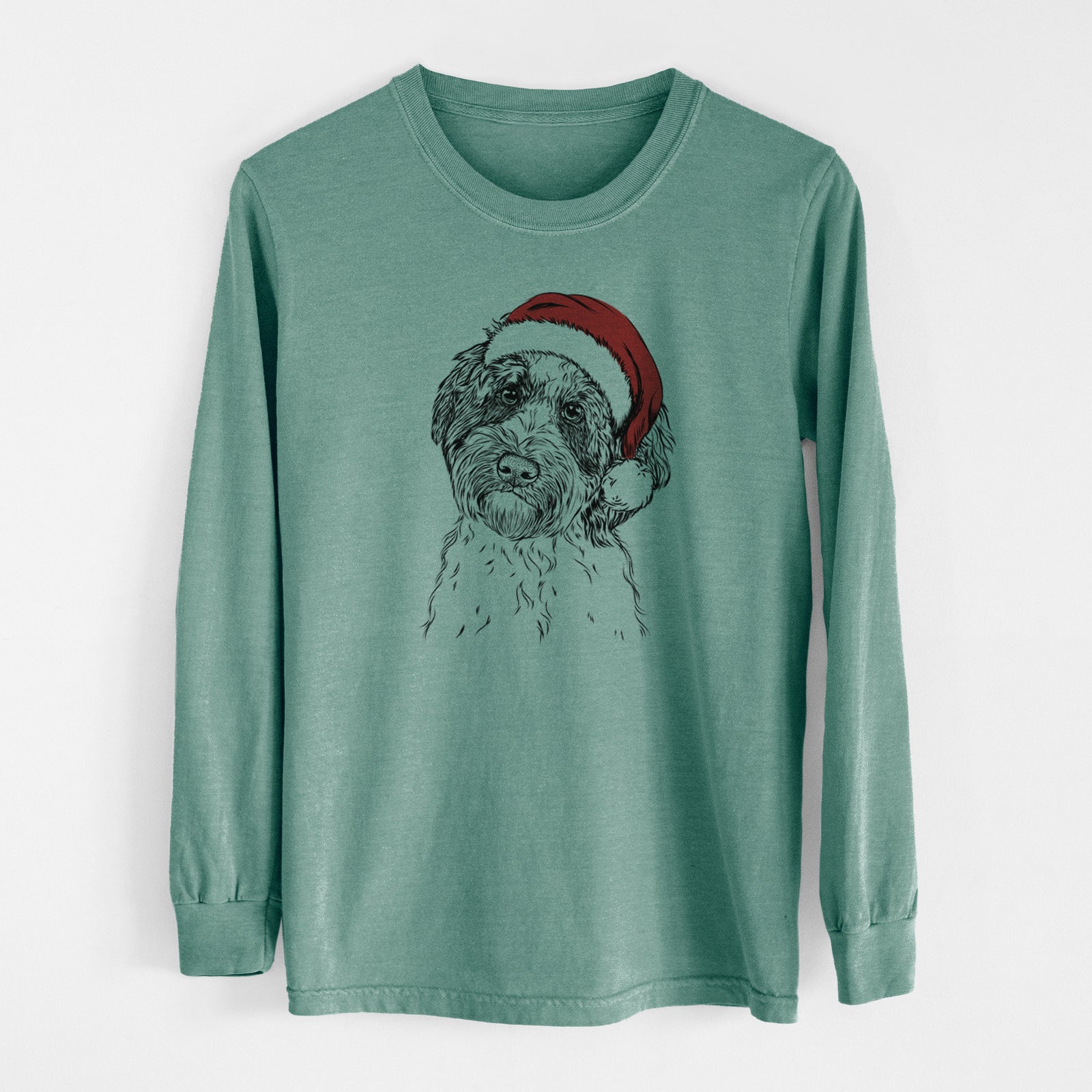 Santa Rooney the Aussiedoodle - Men's Heavyweight 100% Cotton Long Sleeve