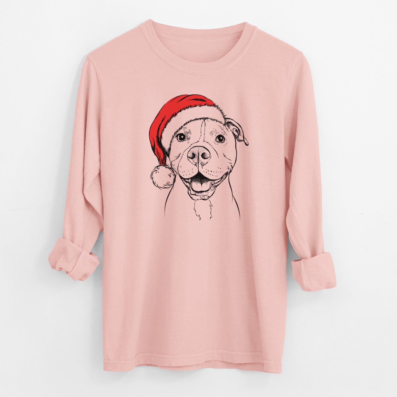 Santa Roscoe the Pitbull - Men's Heavyweight 100% Cotton Long Sleeve