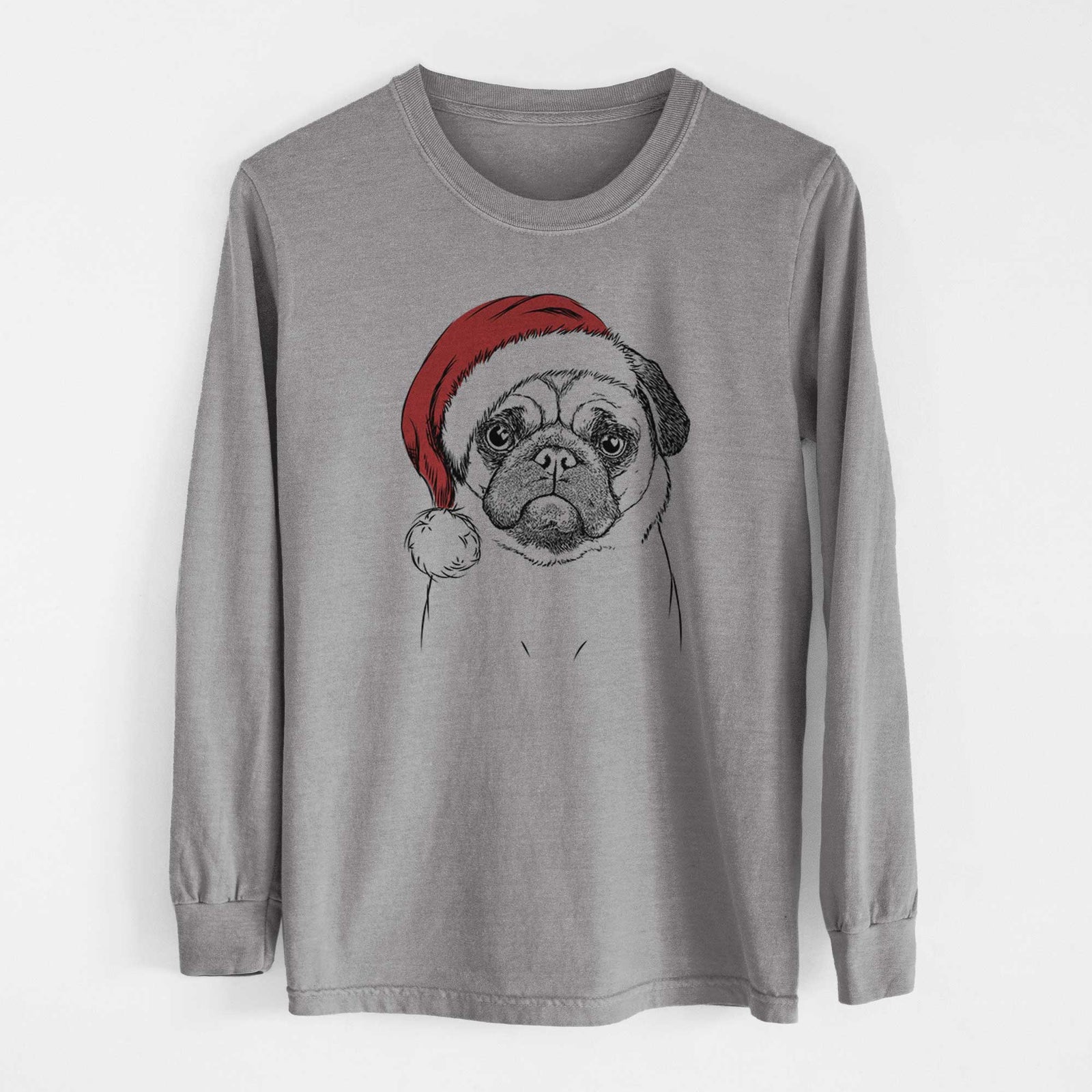Santa Ruby the Pug - Men's Heavyweight 100% Cotton Long Sleeve